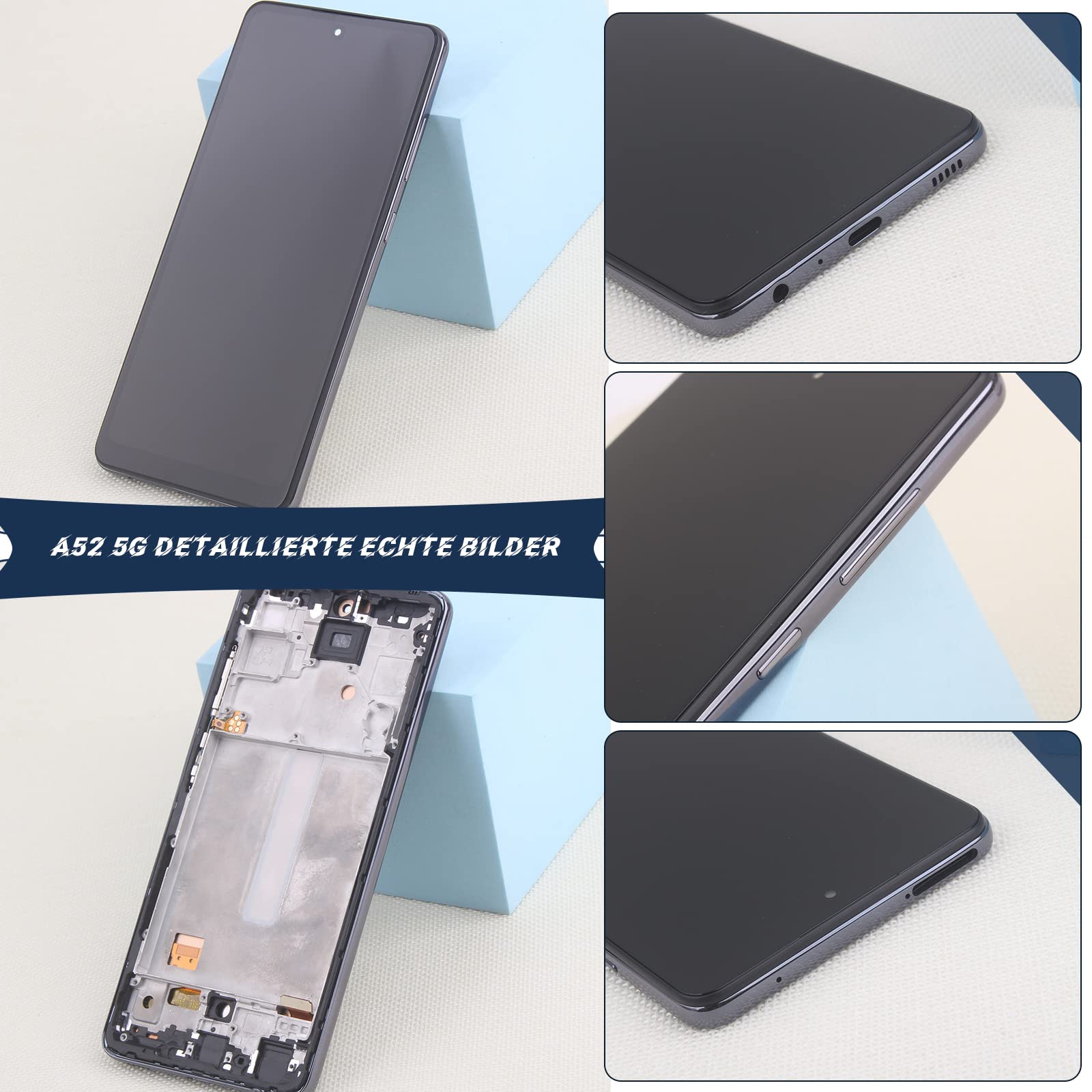 RongZy Kompatibel mit Samsung Galaxy A52 5G A526B A526W A526U Ersatz Bildschirm LCD Display und Touchscreen-Digitizer mit Werkzeugen (Schwarz mit Rahmen)
