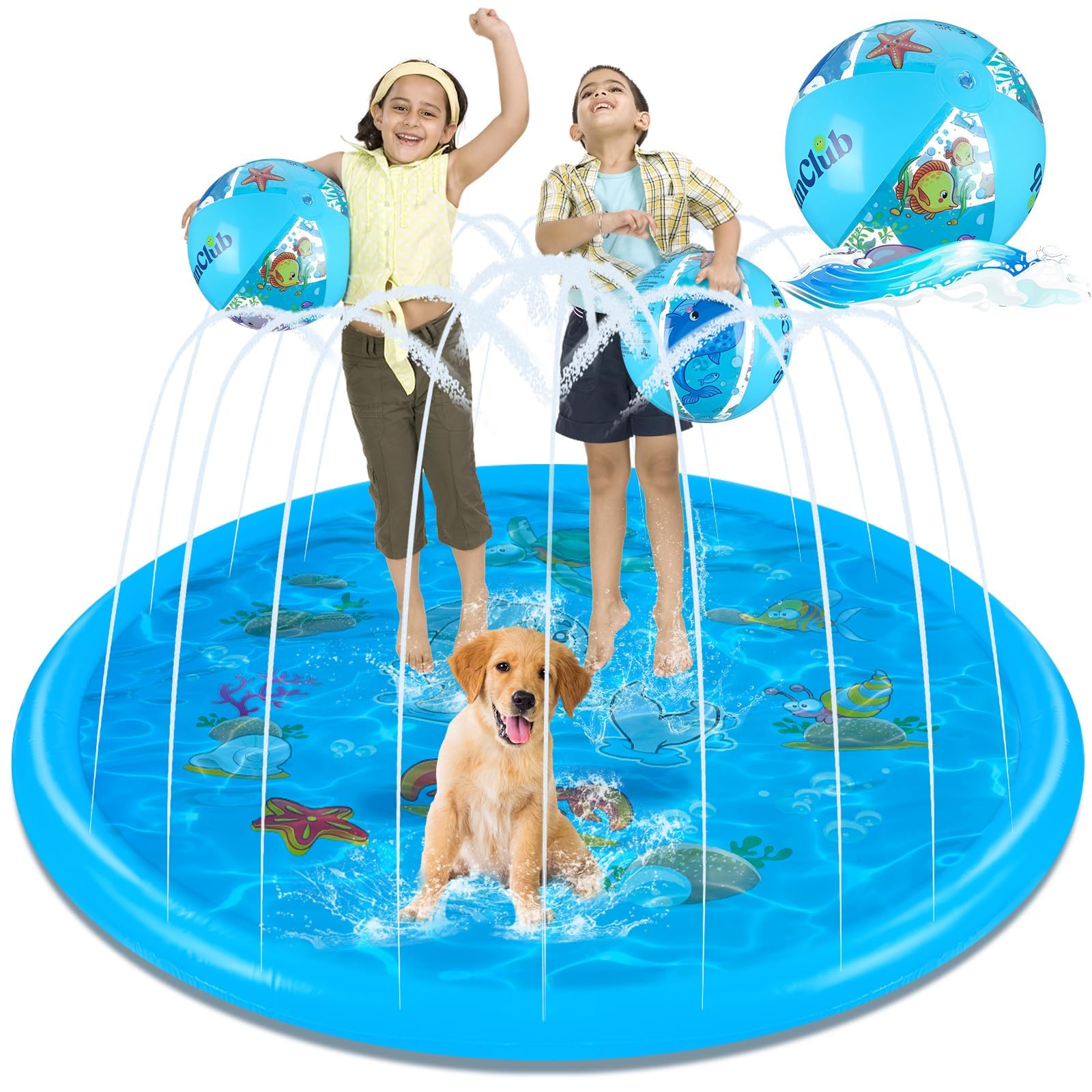 Sponsored Ad – Splash Pad, 2 Pcs 67 Inch Splash Pad with Beach Balls for Boys Girls, Outdoor Water Toys Summer Sprinkler Pool Inflatable Splash Play Mat for Dogs Backyard Outside Swimming Party Favors