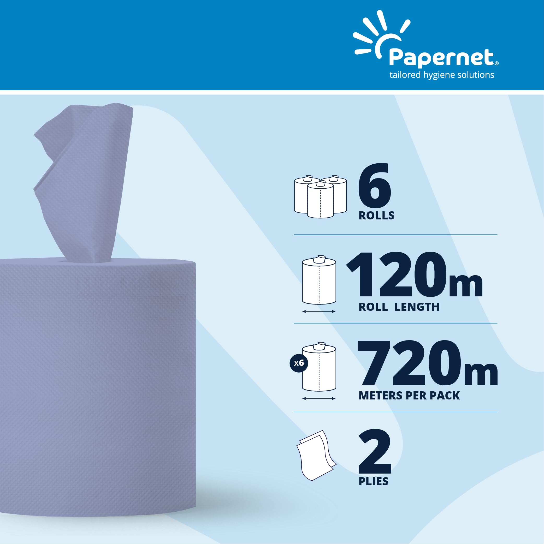 Rotoli Asciugamani Industriali In Cellulosa Blu - Set Da 6 Rotoli Per Uso Professionale - Foto 2