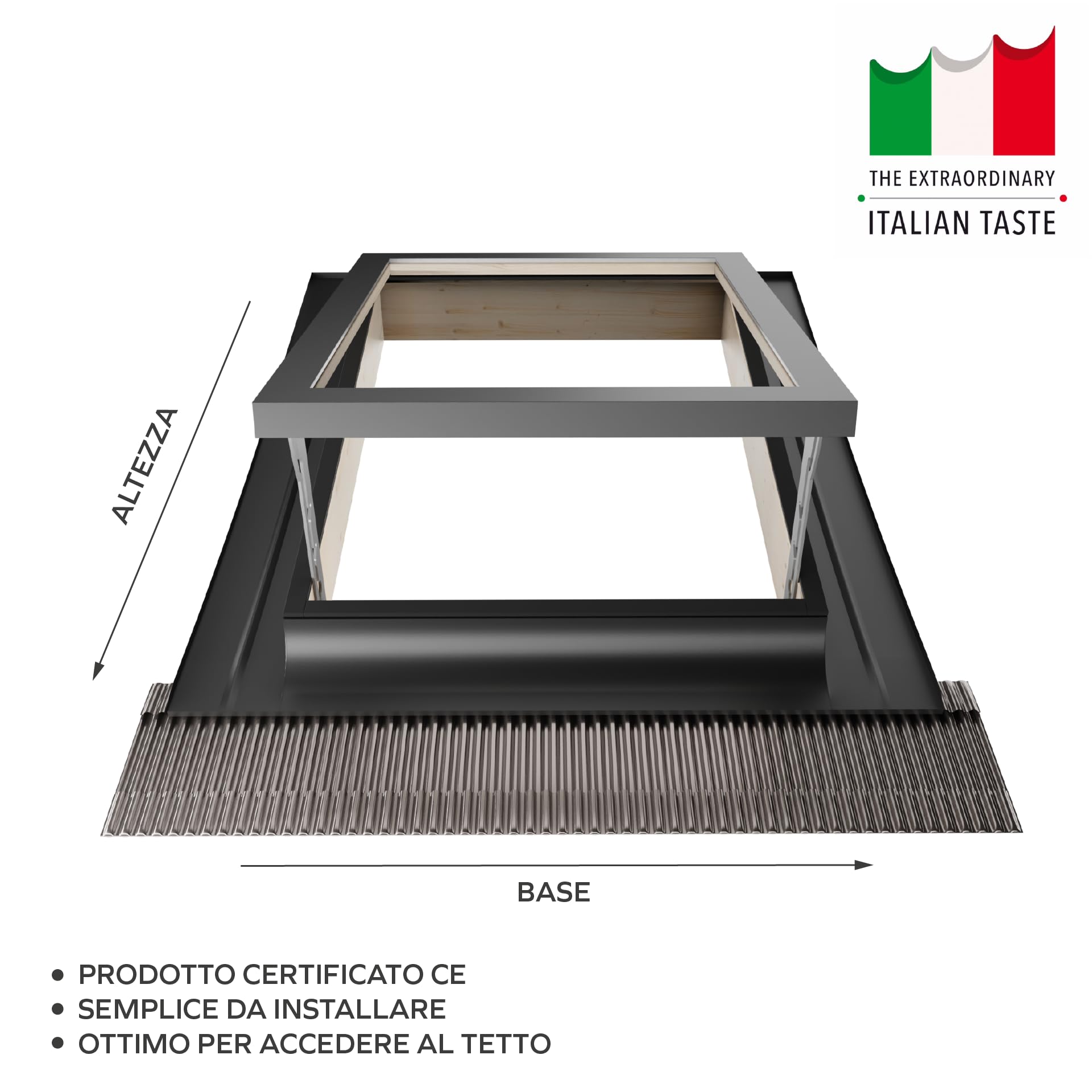 Emica - Lucernario apertura Vasistas in Alluminio | Linea Best Doppia Vetrata | Interno Legno Abete | Doppia maniglia 4 posizioni di Apertura (55x72 Base x Altezza)