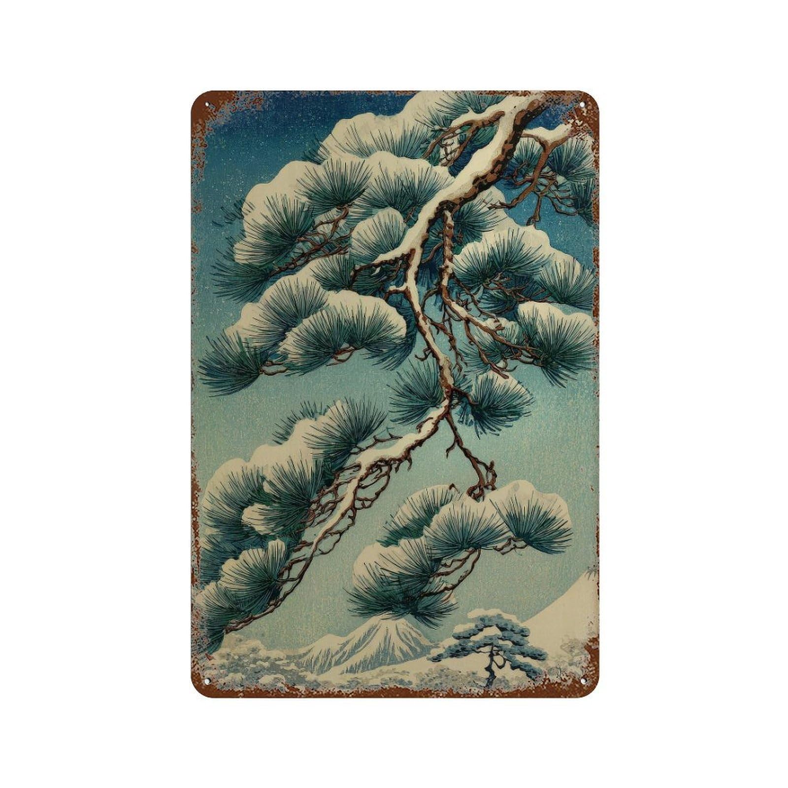 xiaoxiaoshen Snowy Pine Tree. Japanese Ukiyo1 Wall Decor Art Metal Tin Poster Modern Home Decor Art Home Bar Shop Decorations Vintage Sign 30x20cm