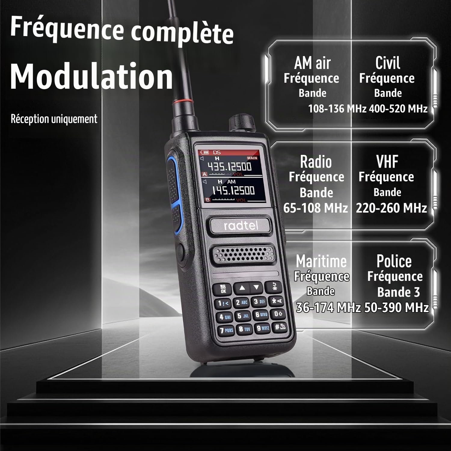Radtel RT-470 10 Watt Tri-Band Radio 256CH Air Band Walkie Talkie with Air Band Reception NOAA FM Radio Receive