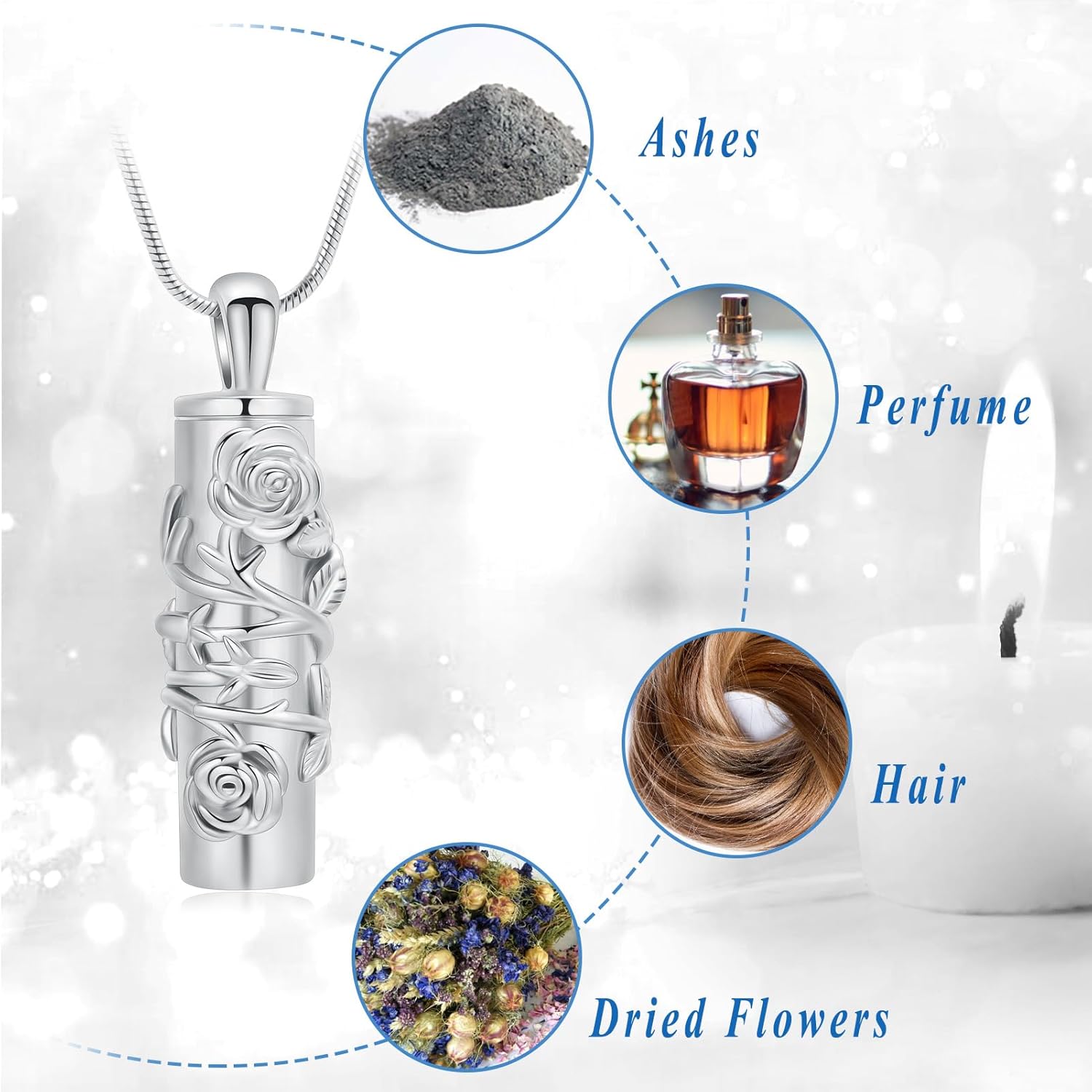 Cylinder Urn Necklace for Ashes Roseflower Cremation Jewelry Urn Ashes Necklace for Women Men Memorial Keepsake Necklace of Loved One - Image 3