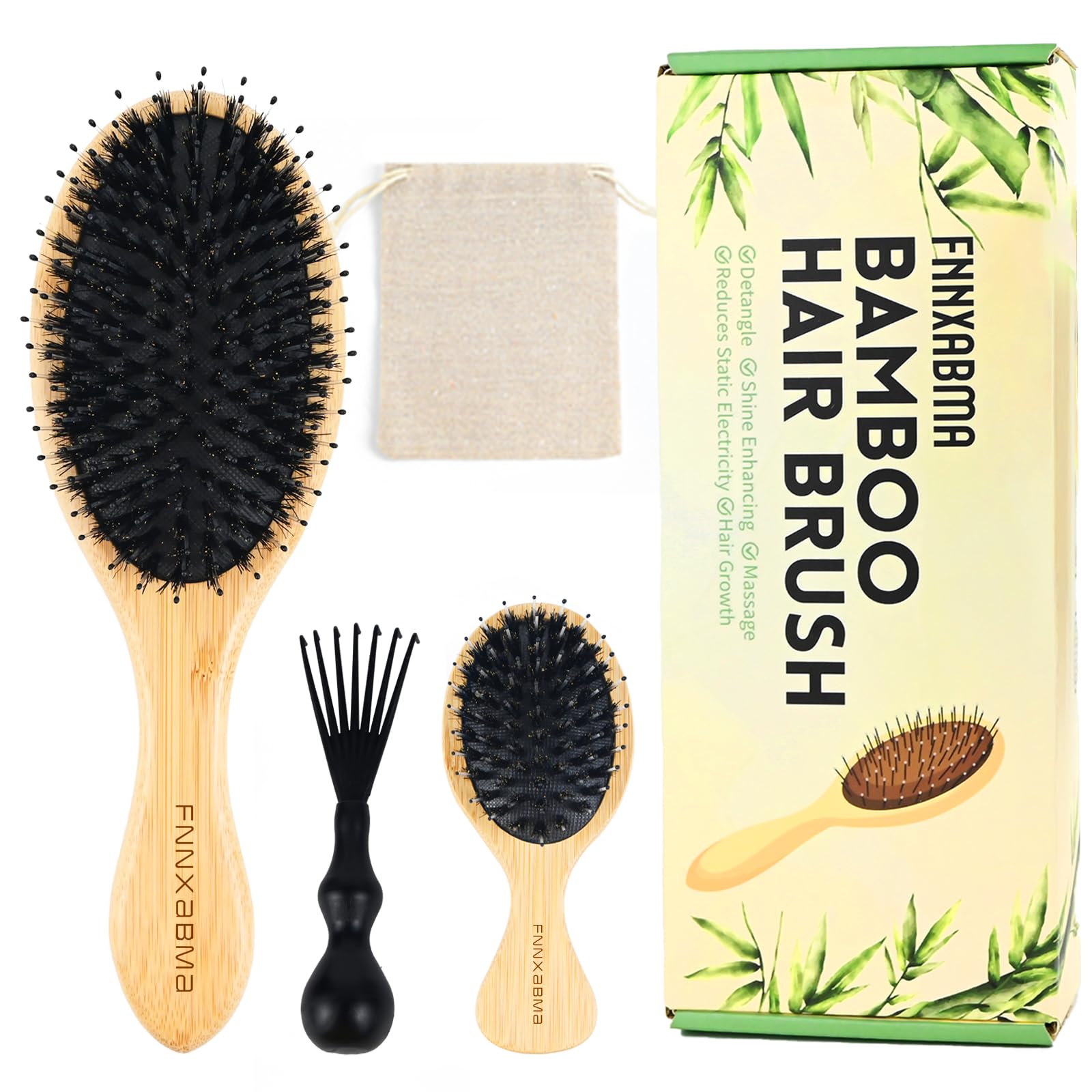 Boar Bristle Hair Brush 2PCS - Smoothes & Detangles All Hair Types, Boar & Nylon Bristle，Smooths Frizz and Prevents Breakage in Fine and Straight, for Women Men and Kids