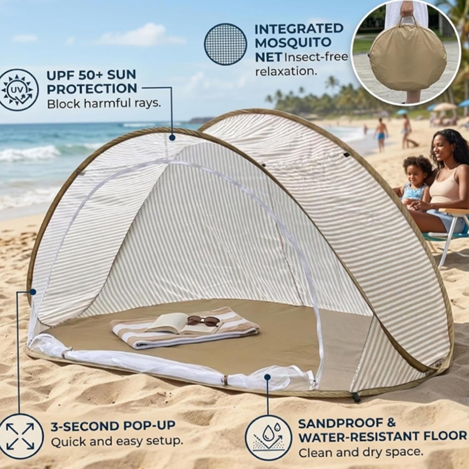 Tenda da Spiaggia per Bambini con Protezione Solare Leggero Portatile | Ombrellone per Bambini per Famiglia Viaggi Campeggio Outdoor Picnic Giardino Sport