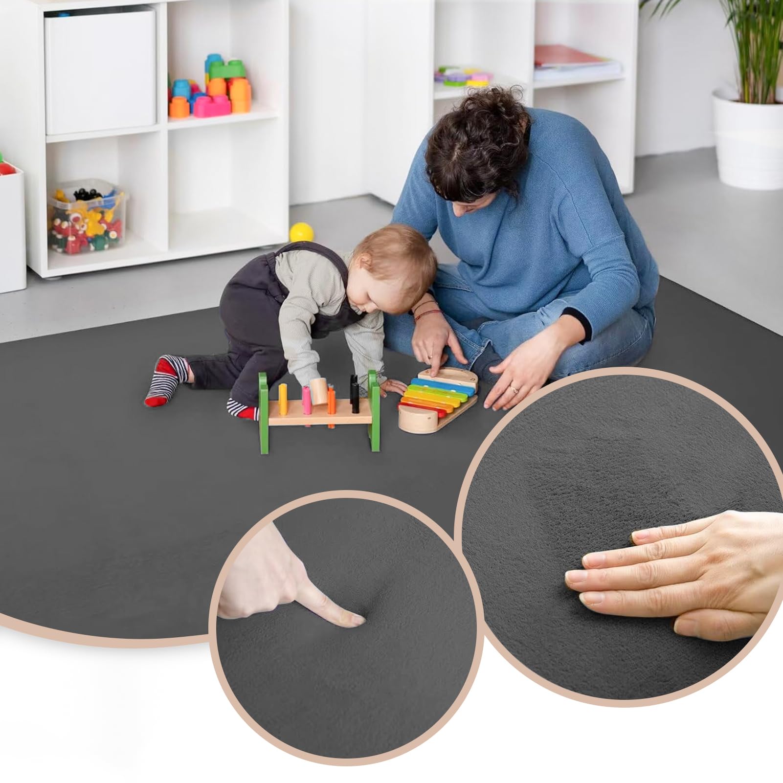 2cm Dicke Krabbelmatte Baby 120 x 200 cm Extra dick und Spielmatte, Spielteppich Rutschfester, Teppich für Wohn und Kinderzimmer Tatami Matte Dunkelgrau