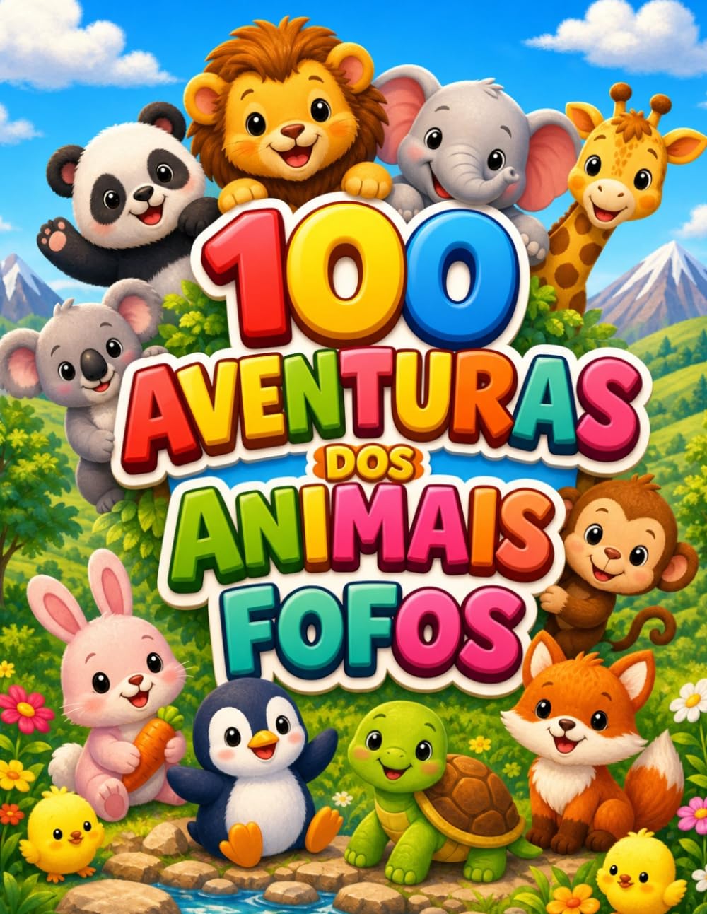100 Aventuras dos Animais Fofos: Livro de Colorir para Crianças: 100 Ilustrações Simples e Divertidas de Animais para Pintar (Traços Grossos e Formas Fáceis)