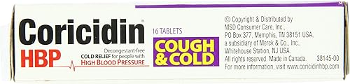 Miniatura 5 de Coricidin HBP Tabletas antihistamínicas para supresores de tos y resfriado para personas con presión arterial alta cajas de 16 unidades paquete de 3