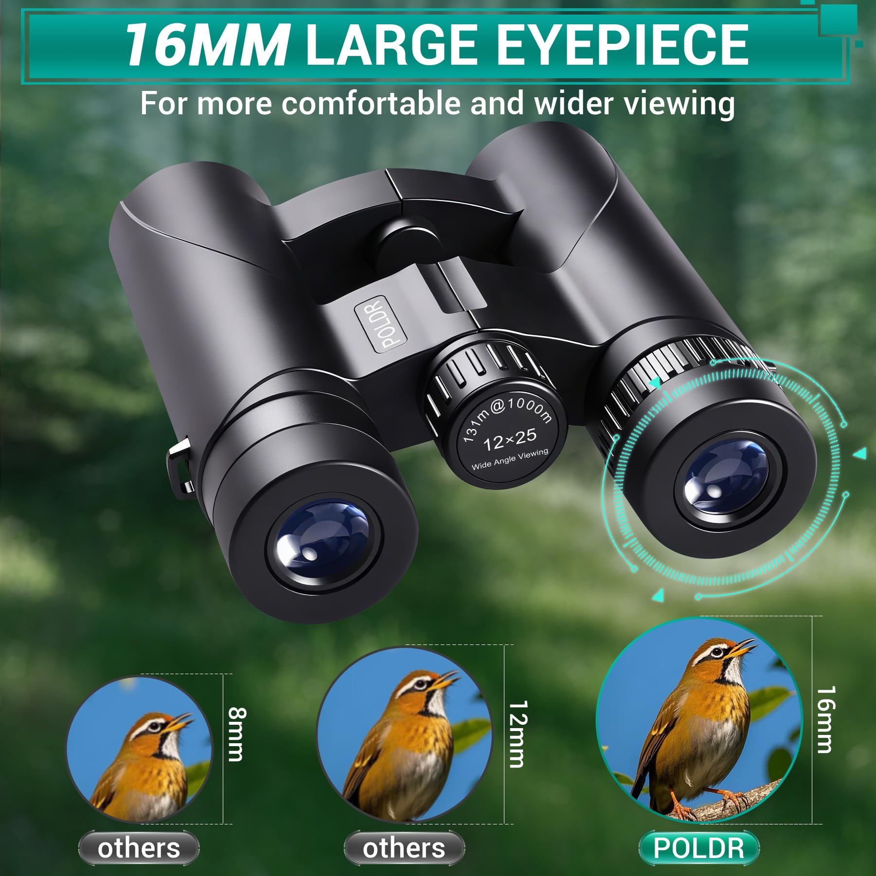 Binoculares compactos de 12 x 25 para adultos y niños, binoculares impermeables de alta potencia con adaptador de teléfono, pequeños prismáticos HD de fácil enfoque para observación de aves 4