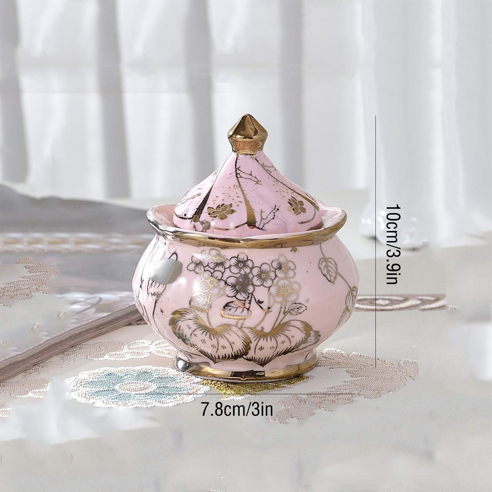 sucrier Bol à Sucre Rose avec Couvercle rétro Café Sugar Bowl Accueil Dining Assaisonnier Pot Creative Céramique Céramique Sucre Bol Rose Plaqué Or Bocal à Bonbons