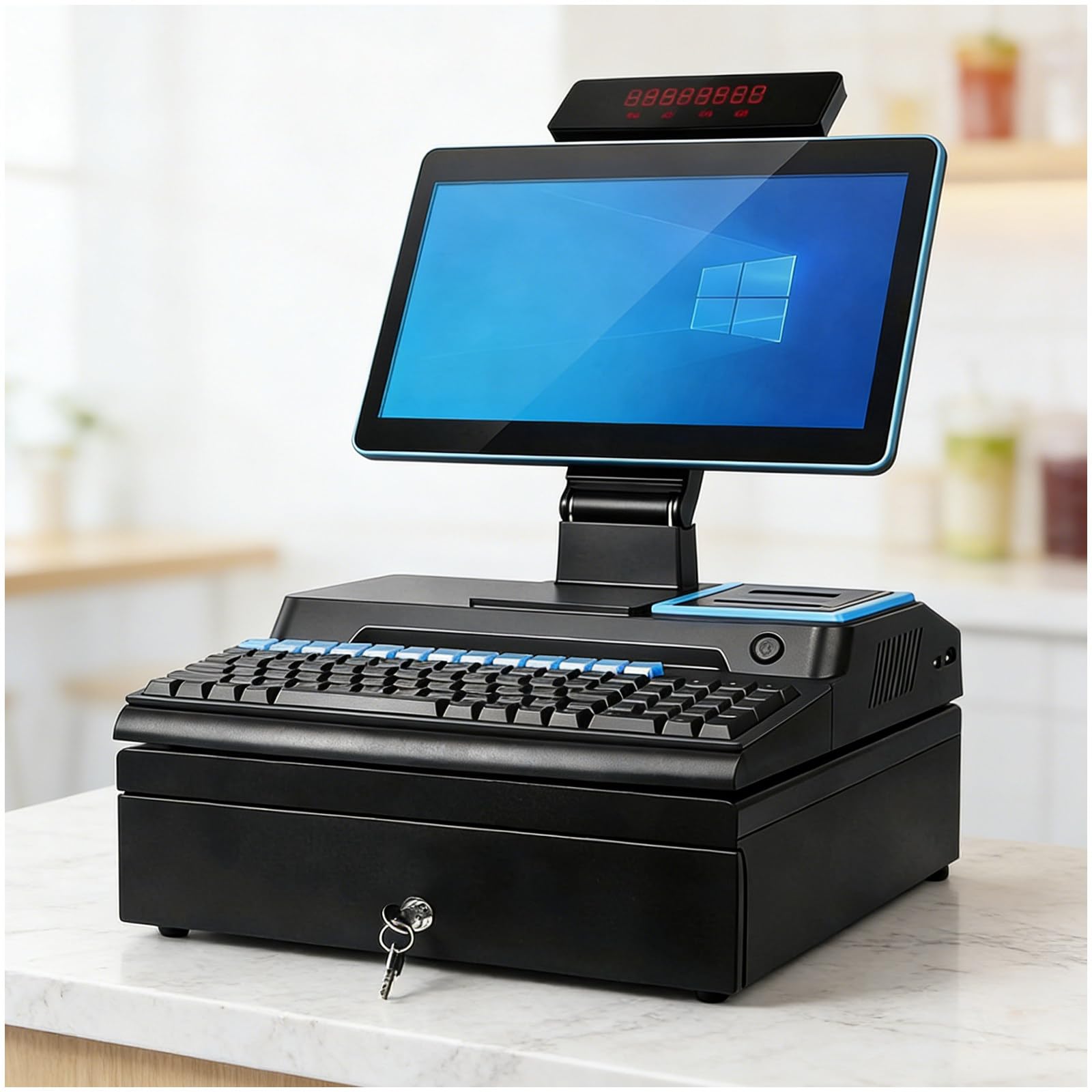 Registratore di Cassa Touchscreen da 15,6 Pollici per POS, Ideale per Piccole Imprese, con Tastiera, Cassetto Contanti e Stampante Single Screen Black