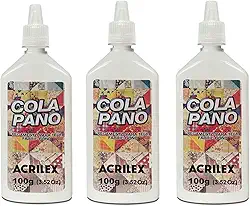 Cola Pano 100g com Bico Aplicador – Kit 3 Unidades – Fixação Forte para Tecidos, Artesanato, Patchwork, Customização e Projetos DIY