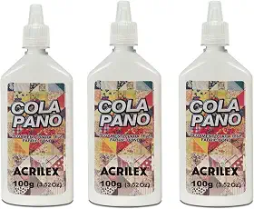 Cola Pano 100g com Bico Aplicador – Kit 3 Unidades – Fixação Forte para Tecidos, Artesanato, Patchwork, Customização e Projetos DIY