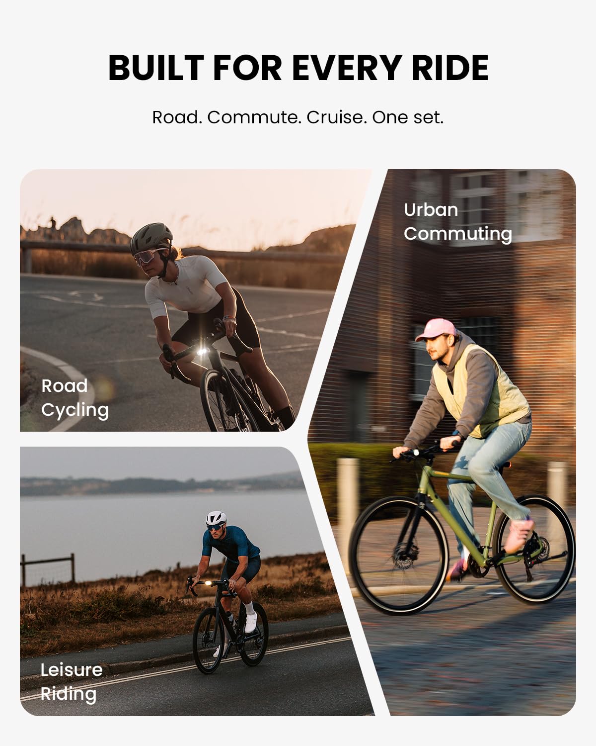 Ensemble d'éclairage vélo Magicshine URBO COMBO,feu arrière avec capteur de freinage et phare avant à coupure nette. Accessoires vélo ultralégers et étanches, idéaux pour les trajets urbains nocturnes | Phare de freinage, feu arrière, ultra léger, marche/