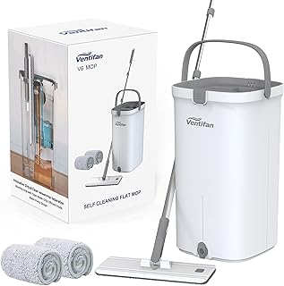 Flat Mop and Bucket Set, Separates Dirty and Clean Water, Self Cleaning Flat Mops for Floor Cleaning,Wet and Dry Use Flat Mop and Bucket System