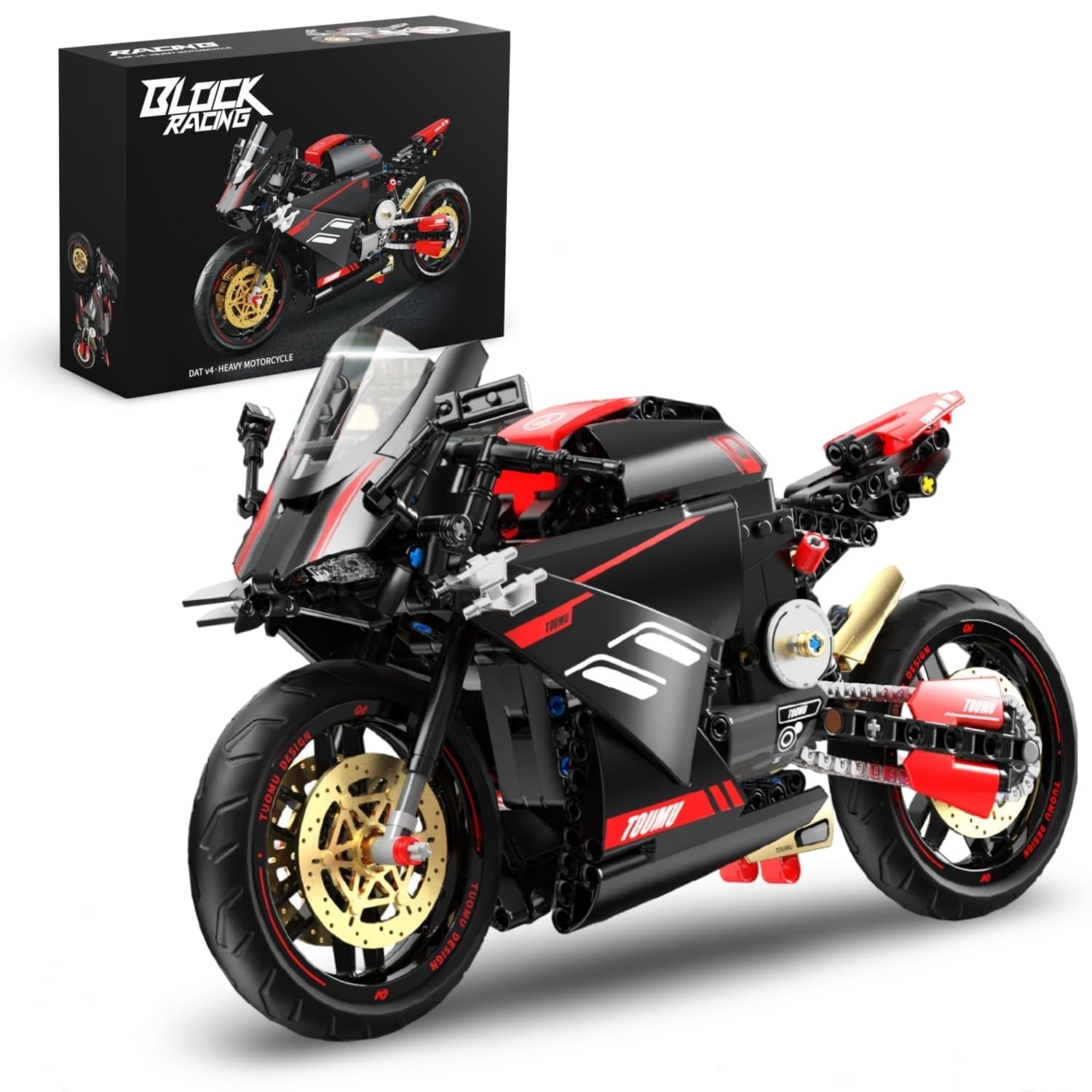 DrmBeyd 1:8 Motorcycle Building Set for Adults, for Ducadi V4 Motorcycle Building Blocks, 426 PCS Motorbike Collectible Model Gift for Adults and Kids, Compatible with L***