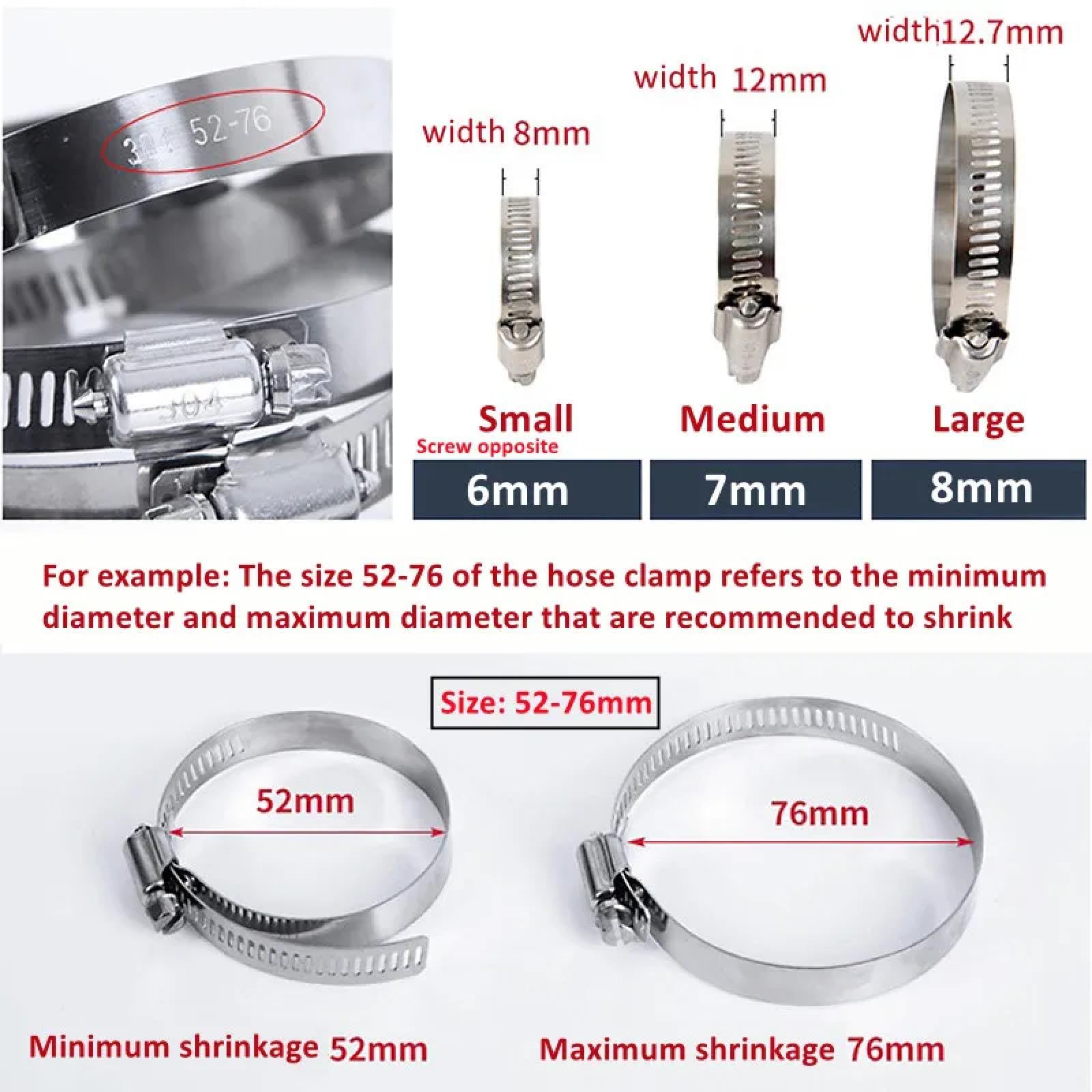 5 abrazaderas de manguera de acero inoxidable con engranaje helicoidal ajustable de 16 mm a 165 mm para tuberías de agua (141-165 mm)