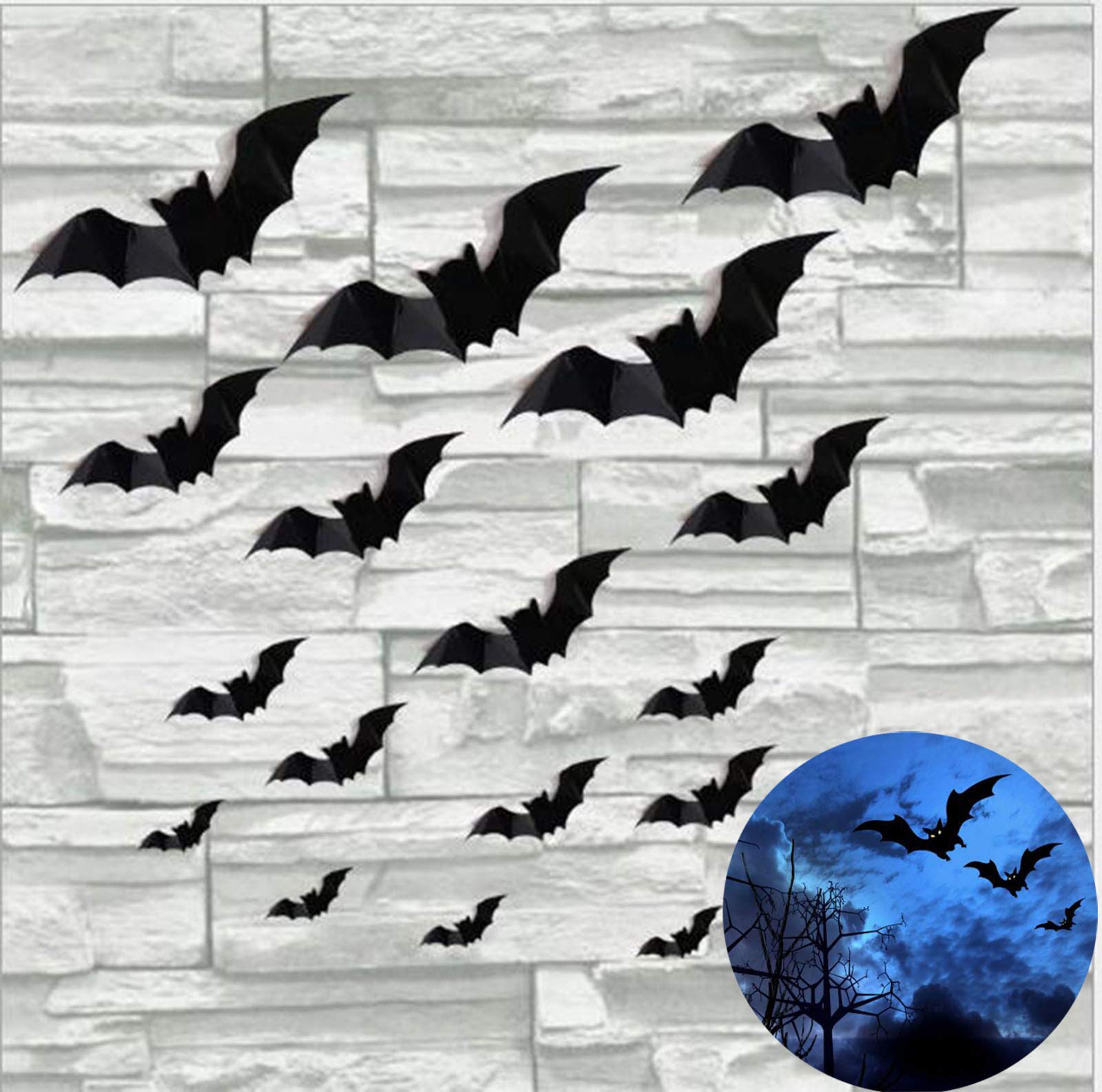 Halloween 3D Bats Decoration, 64PCS 4 Sizes Realistic PVC Scary Bats Window Decal Wall Stickers for DIY Home Bathroom Indoor Hallowmas Decoration Party Supplies