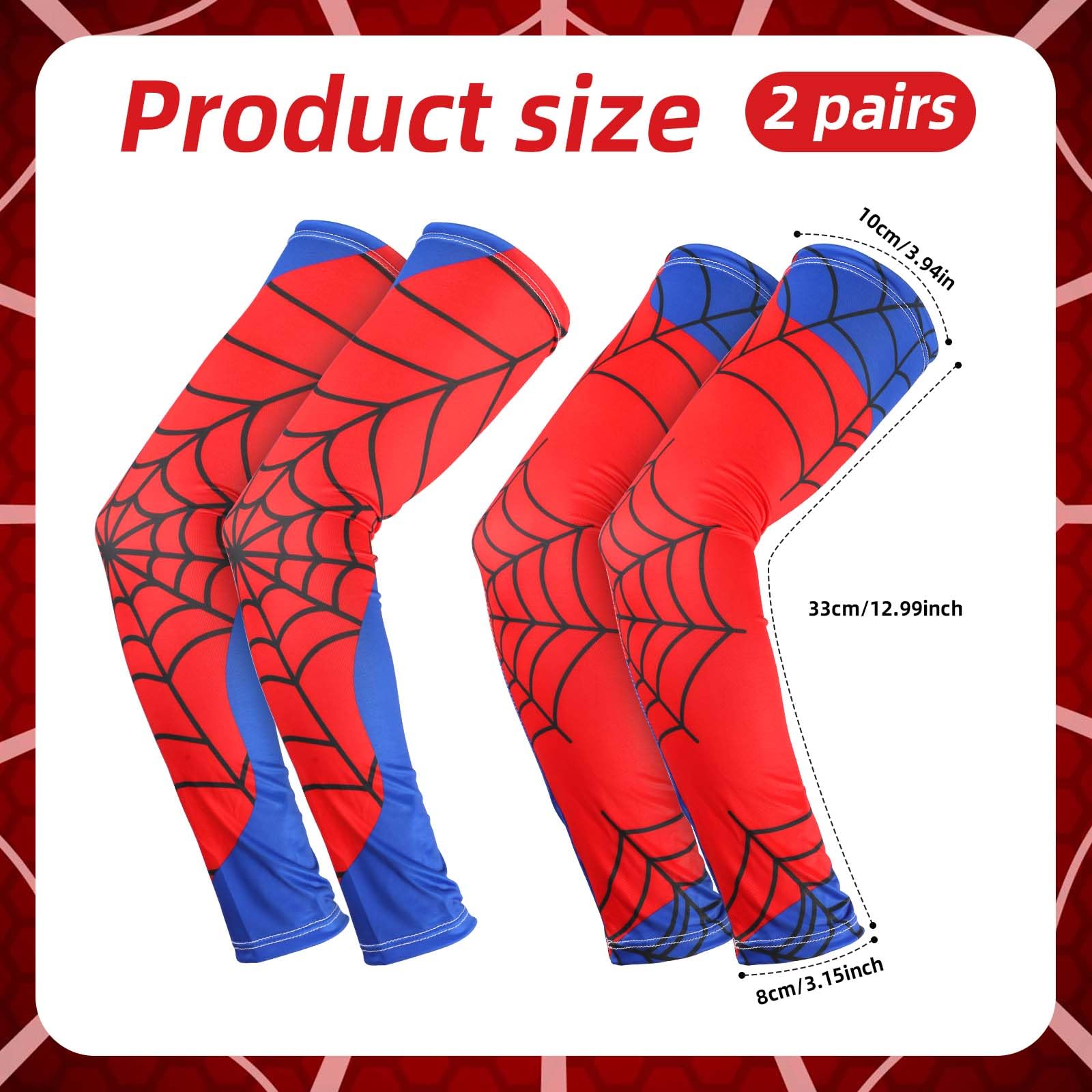 SAVITA 2 Pares de Mangas para Niños Transpirables Elásticas Diseño Telaraña Protección Brazos Béisbol Rojo Azul