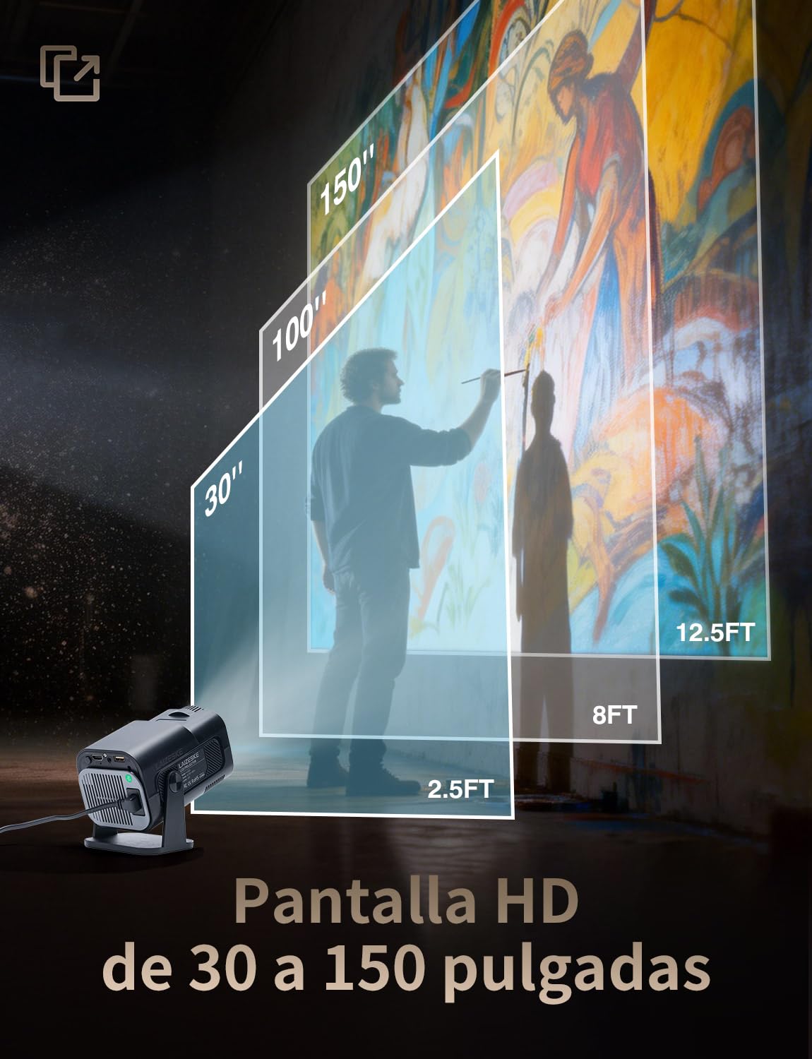 LAIZESKE HY520 Proyector de Arte para Calcar y Dibujar, 720P Portátil Inteligente para Artistas Adultos, Proyector de Imagen para Pintar sobre Lienzo, 200 Lúmenes ANSI con WiFi y Bluetooth