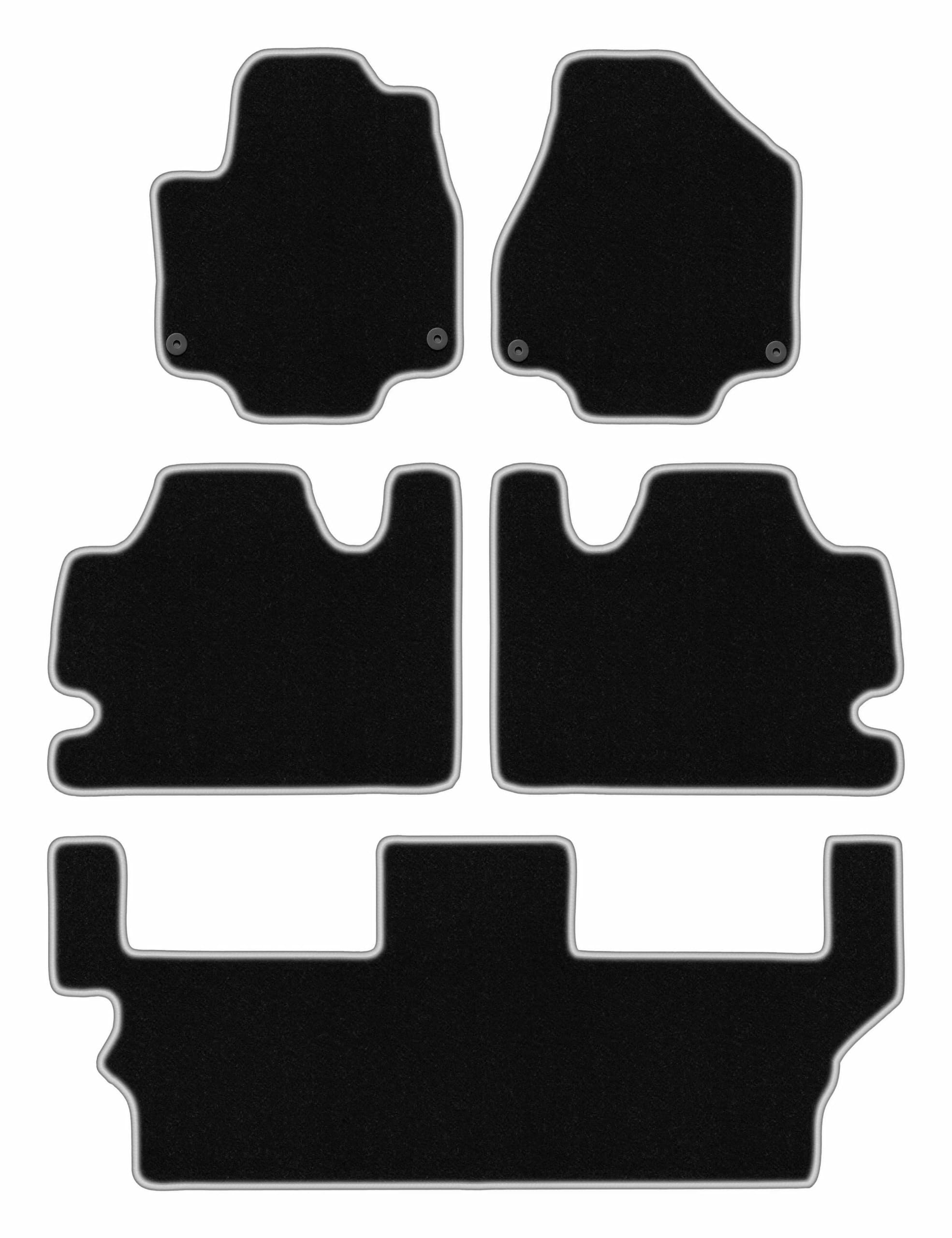 CARLUX-SILVER dywaniki welurowe kompatybilne z Chrysler Pacifica II hybryda 7 os od 2017 - zestaw 5 szt., czarne ze srebrnym obszyciem