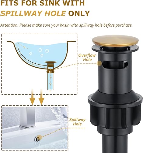 Miniatura 5 de Hangoro Grifo de baño, grifo dorado de una sola manija para fregadero de baño, válvula sólida y drenaje desplegable, grifos de baño táctiles para