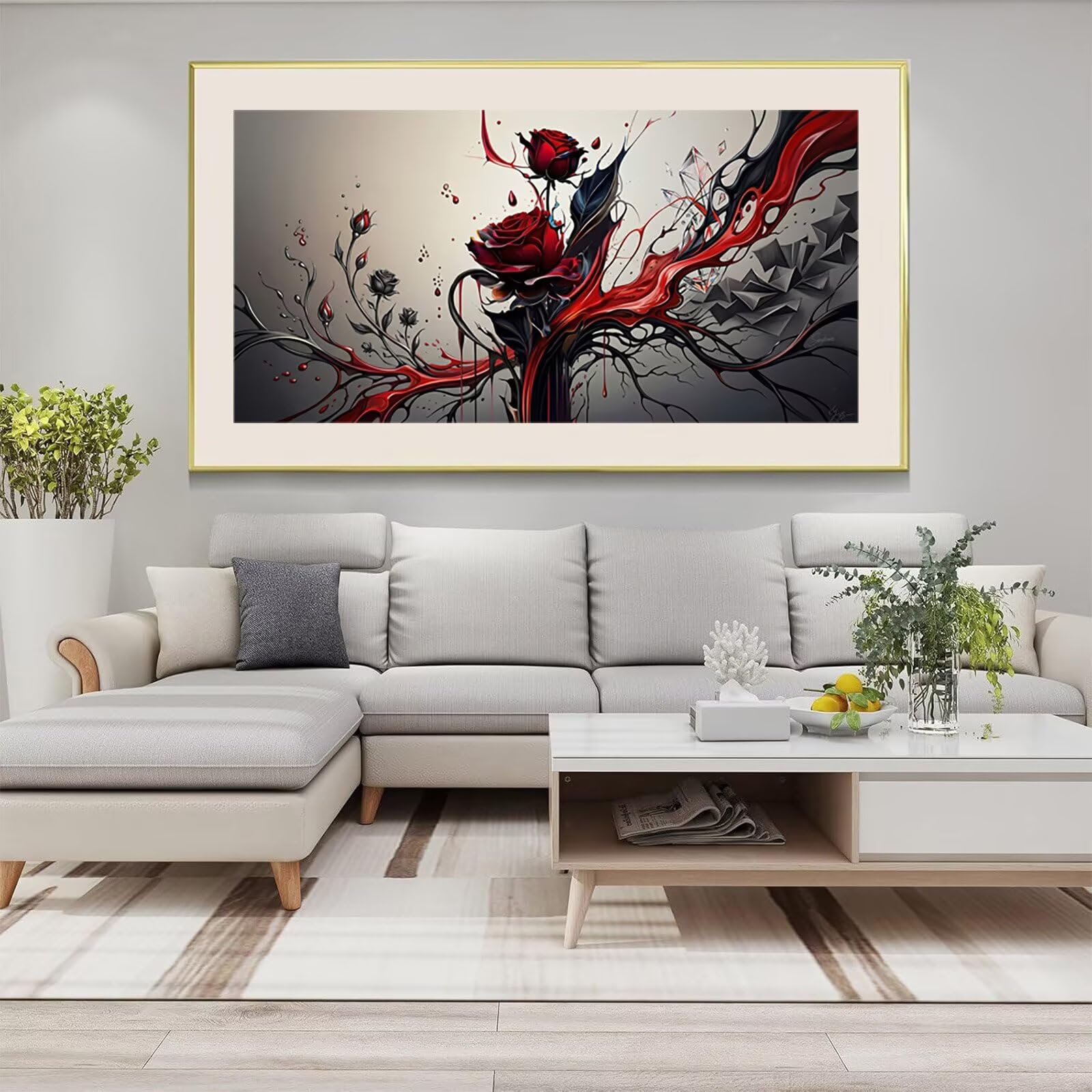 Diamond Painting Abstrakt Diamond Painting Erwachsene XXL Rose 5D Full Runder Drill Diamanten Malen Nach Zahlen DIY Set Mosaik Bastelset Kreativ Set für Erwachsene Home Decor Wanddeko 60x120cm,Cod-943