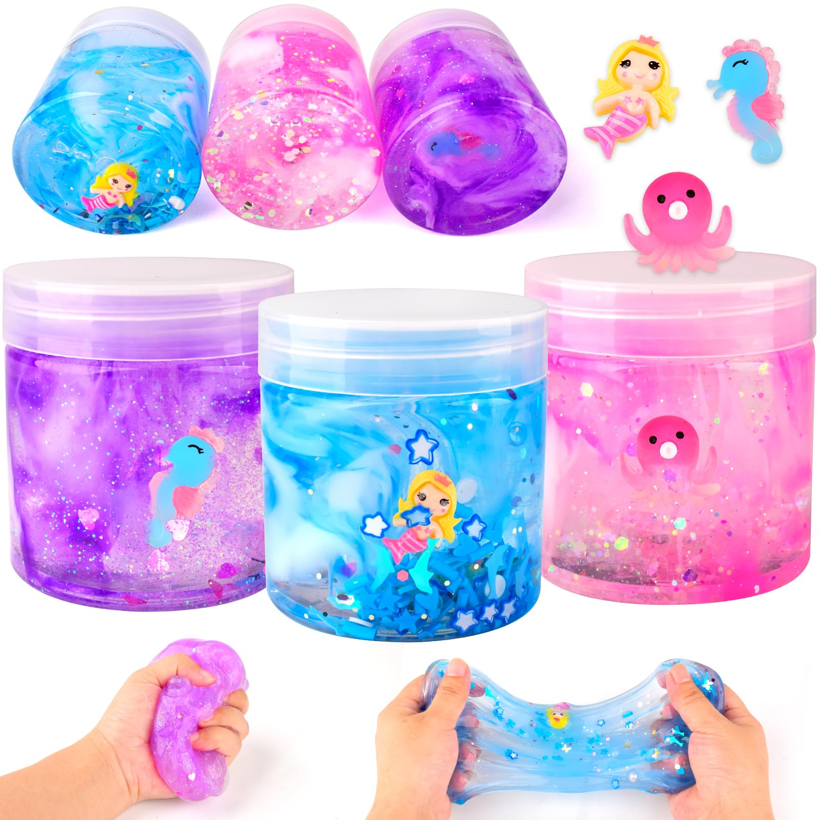 Peceluv 3 Pack Clear Slime, Crystal Slimes, includes Cute Slime Charms, Scented Slime Kit Party Favors for Girls Boys, Super Soft Slime Bulk Toys for Kids