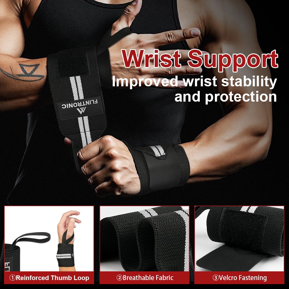 flintronic Fasce Polsi Sollevamento Pesi Cinghie, Polsiere per Fitness, con Anello per Pollice, Elasticità Cinturino di Supporto per Il Polso, per Powerlifting, Bodybuilding & Allenamenti di Forza