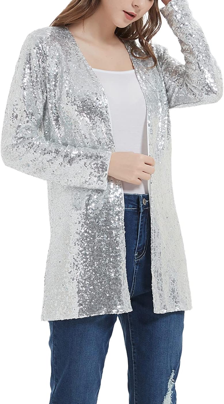 Anna-Kaci Women's Sequin Jacket Open Front Coat Blazer Party Cocktail Outerwear Cardigan, - Image 2