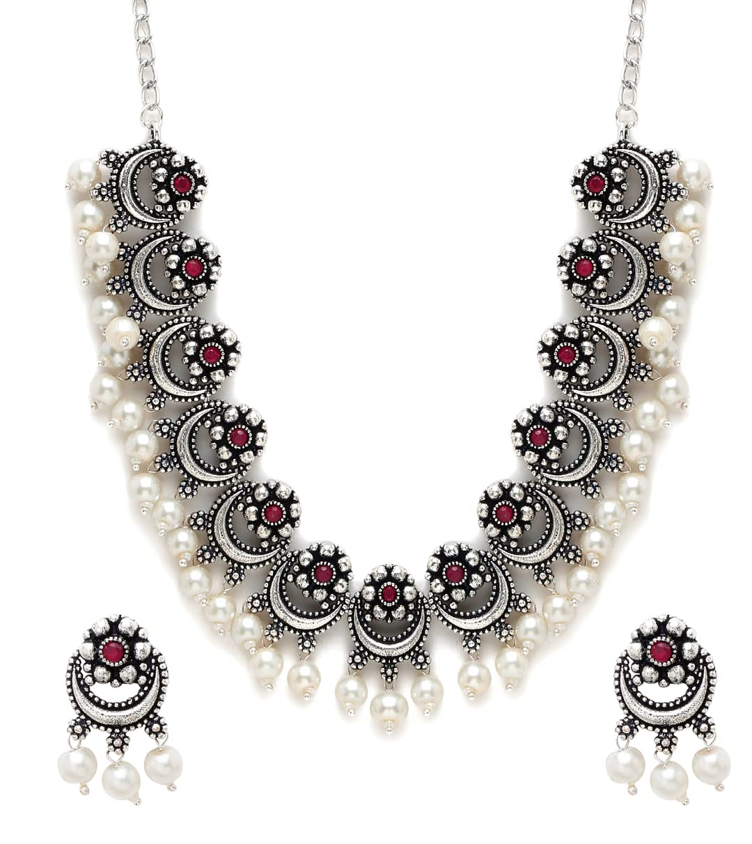 YouBella Jewellery for Women Oxidised Silver Necklace Jewellery Set with Earrings for Girls and Women