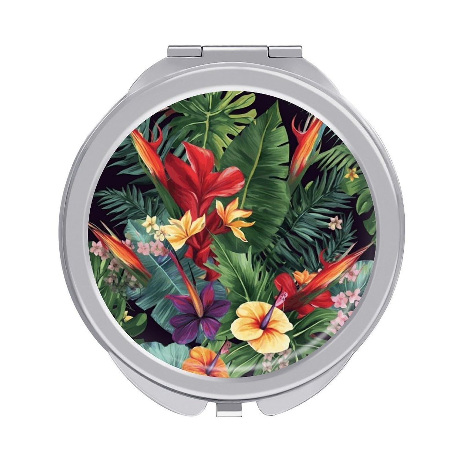 JTREHY Tropical Plant Flowers Makeup Mirror Portable Folding Mirror Compact Travel Mirrors 2-Sided Round Pocket Mirrors Cute Handheld Beauty Mirror for Handbag Purse for Women Gift