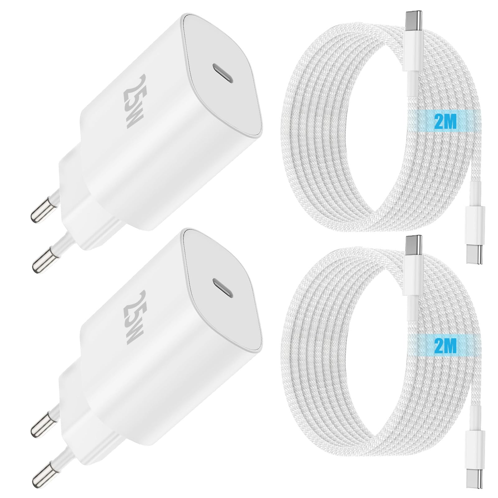 2Pack iPad Ladekabel und USB C Ladegerät, 25W USBC i Pad Netzteil mit 2M USB-C Kabel Schnellladekabel für iPad Pro 13"/12.9"/11", Air 5/4 Gen 11"/13", i Pad 11 Gen, iPhone 17 16 15 Pro Max/16 15 Plus