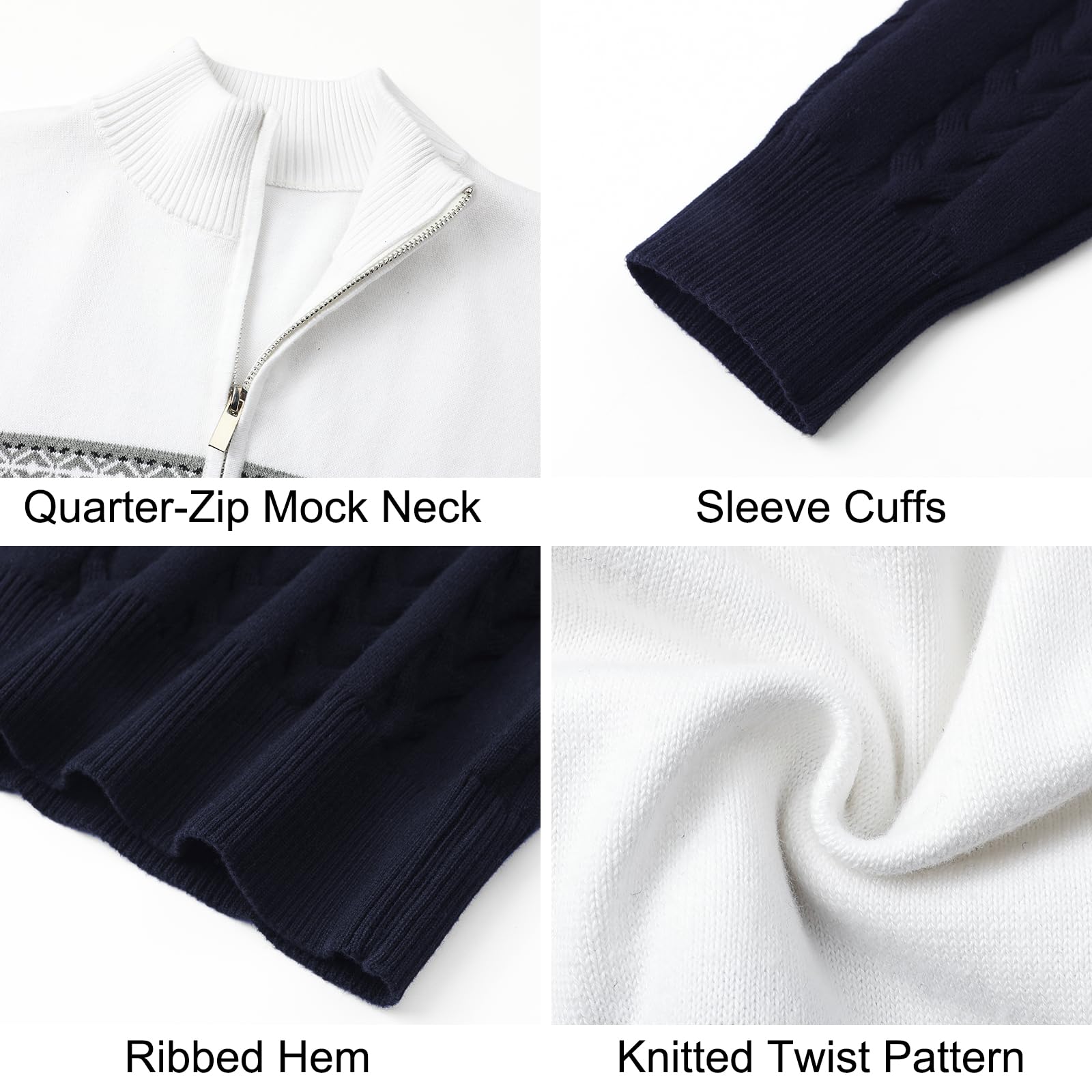 Genfien Maglione Uomo a Maglia con Zip 1/4 Natalizi | Collo Alto,Manica Lunga,Invernale,Caldo