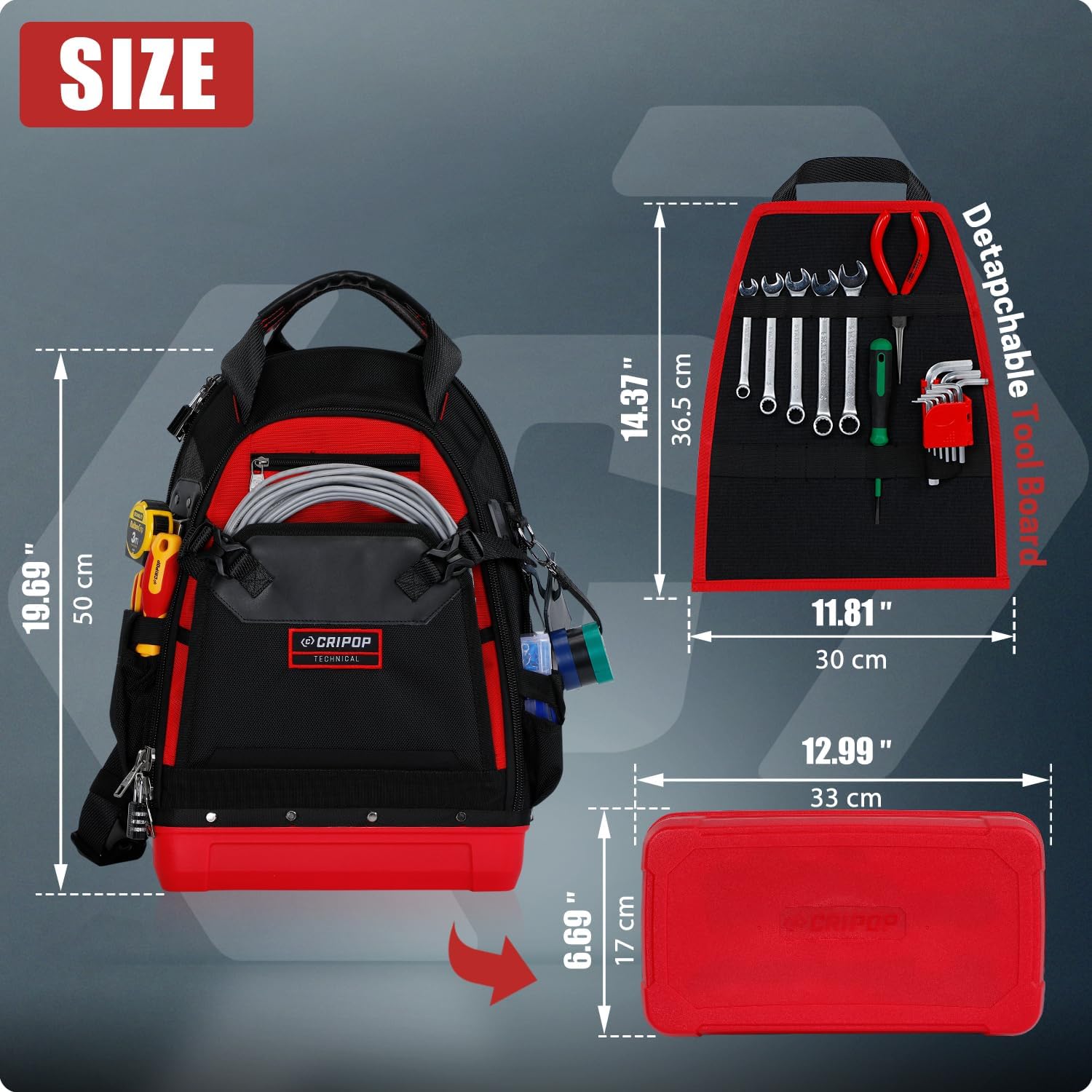 Tool Backpack, Heavy Duty Electrician Backpack with Waterproof Bottom & Laptop Compartment, Durable HVAC/Mechanic/Technicians Backpacks for Tool Organizer