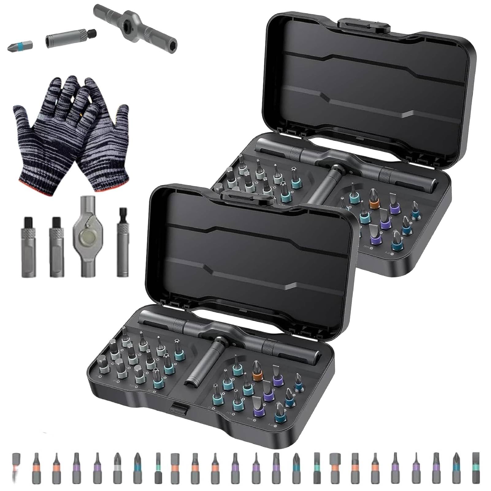 Tooltidylife 24 in 1 Magnetic Ratchet Screwdriver Set, Multi Bit Magnetic T Handle Ratchet Screwdriver Tool, DIY Ratchet Screwdriver Set, Compact and Portable Ratchet Screwdriver (2)