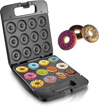Mini Donut Maker, 1400w Donut Maker Machine, Can Make 12 Donuts, Heated on Both Sides, Non-stick Pan, Suitable for Family Gatherings, Dessert Making for Couples, Dessert Shop