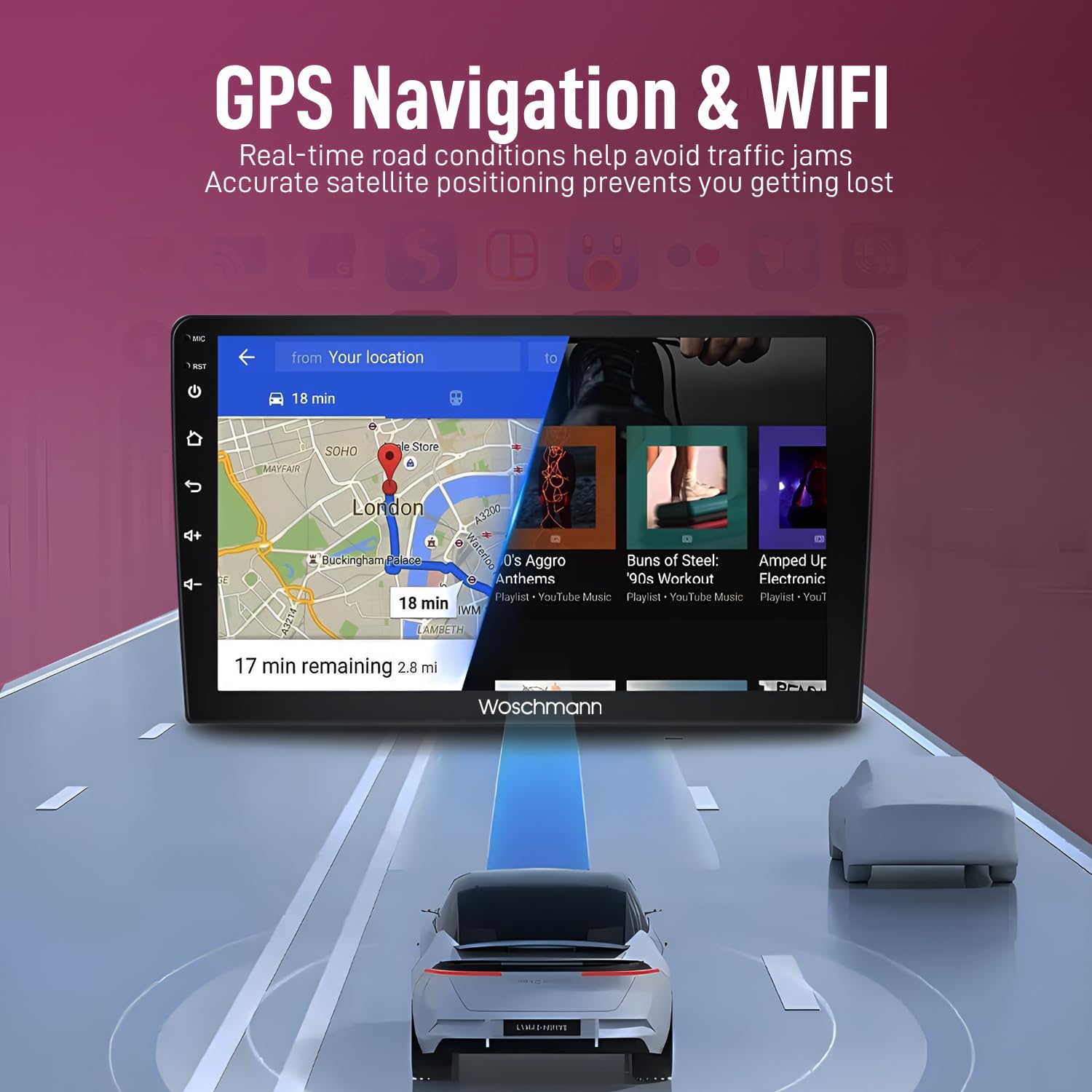 Woschmann-9 Inch Car Android Double Din Player 2GB/32GB Capacitive Touch Screen Quad Core Proceessor 1080P HD Screen, Latest Android Version 12 BT 5.0, Wi-Fi, GPS, USB 2.0, Navigation,Free LED Camera — Amazon image 8