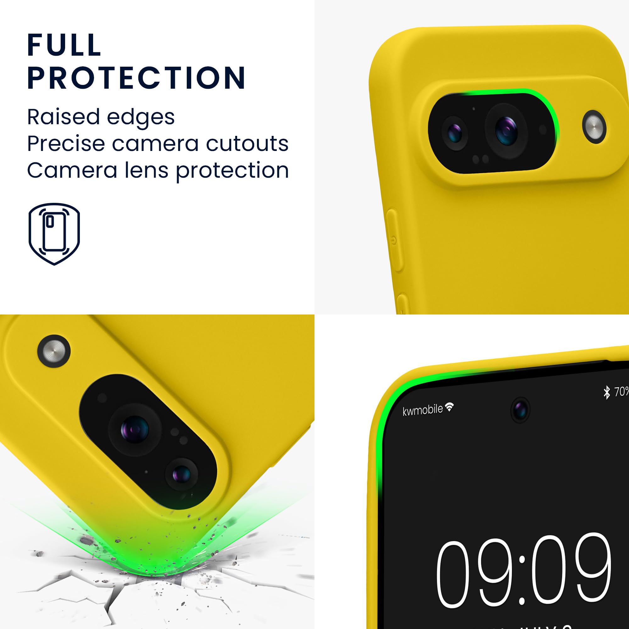 Kwmobile Case Compatible With Google Pixel 9 Case - Protective Slim TPU Phone Cover - Soft Matte Finish - Radiant Yellow - View #3
