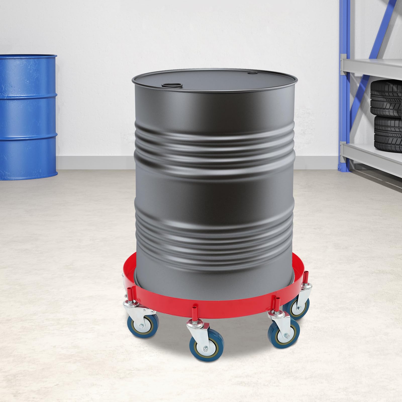 Fassroller 200 L, Transportroller Rund aus Q235 Stahl, Schwerlastroller bis 907 kg, Metall Rollbrett mit 8 Universalrädern für Metallfass, Fass, Pflanzenkübel, Blumentöpfe, 62 x 20 cm (Rot)