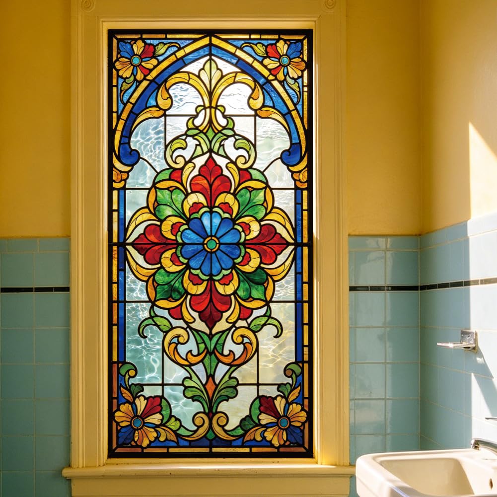ANATTASOUL Stained Glass Flowers Static Window Stickers for Home Decoration