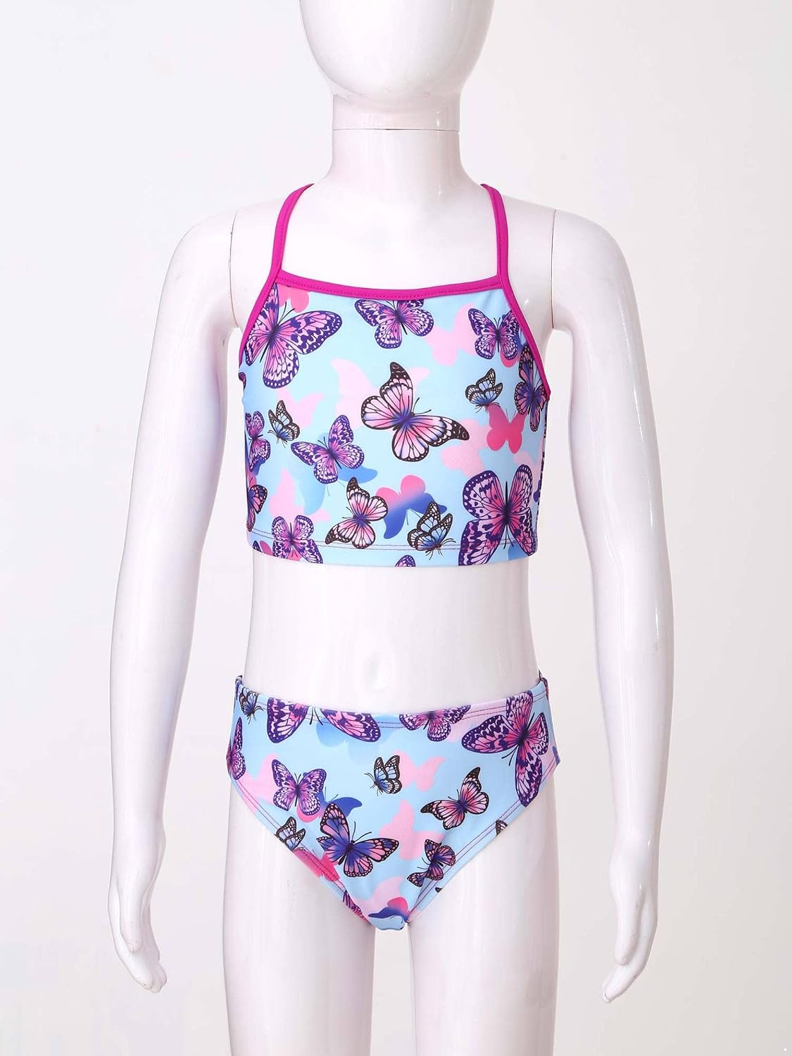 Kids Girls 3 Pieces Long Sleeve Zipper Rash Guard Swimsuit Tankini Swimwear Set Sunsuits UPF 50+ Rose Butterfly 16 Years