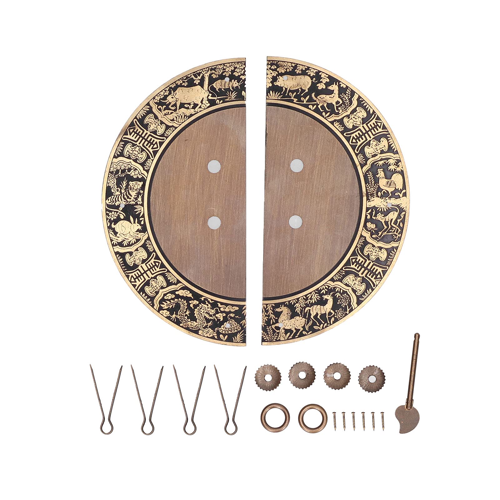 QANYEGN Round Shape Brass Cabinet Handle, Chinese Style Retro Round Handles, Double Doors Knob Furniture Handle for Wardrobe Home