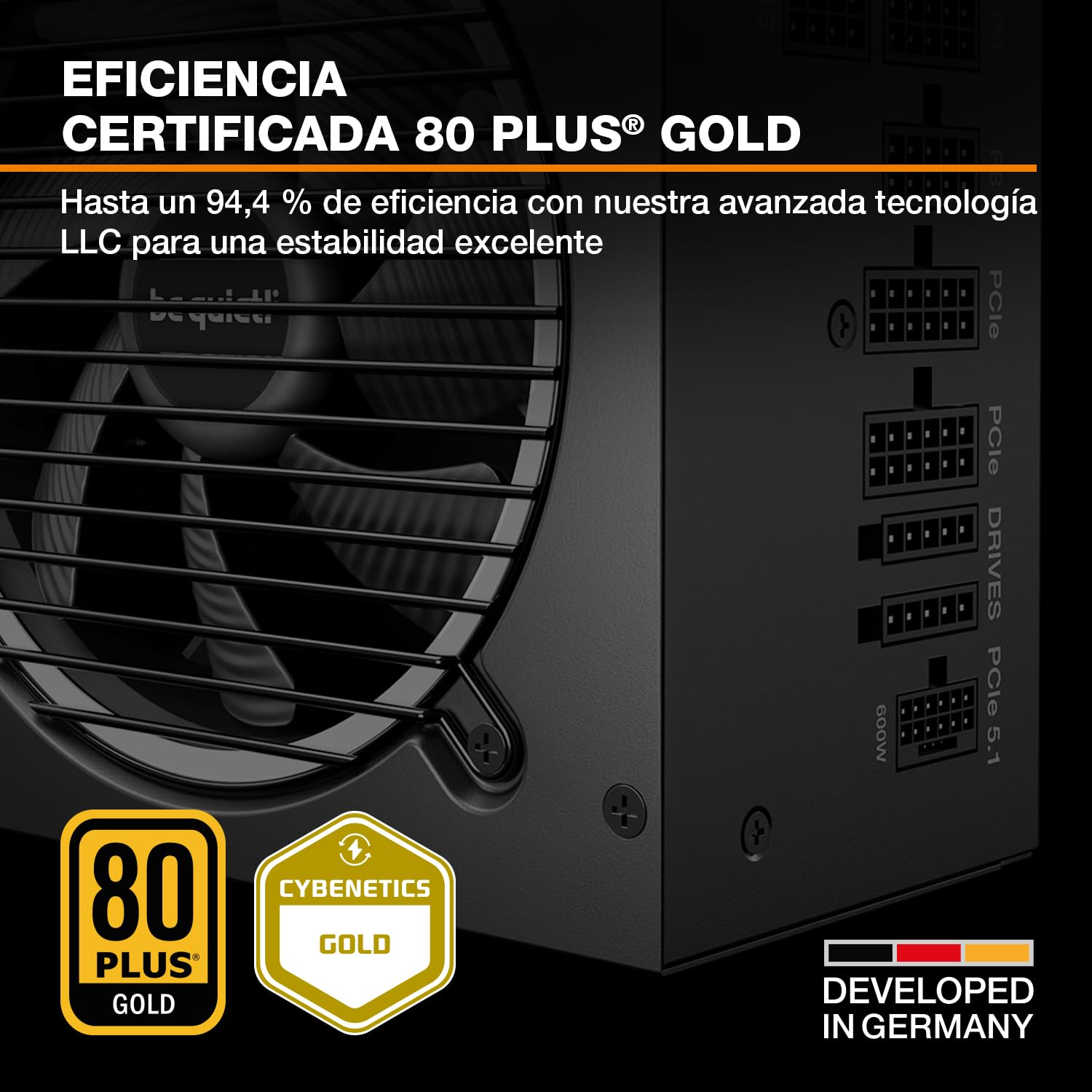 be quiet! Pure Power 13 M 1000W Fuente de alimentación, eficiencia 80 Plus® Gold, ATX 3.1, Compatible con GPU PCIe 5.1, Ventilador be quiet! semipasivor de 120 mm, construcción semipasiva
