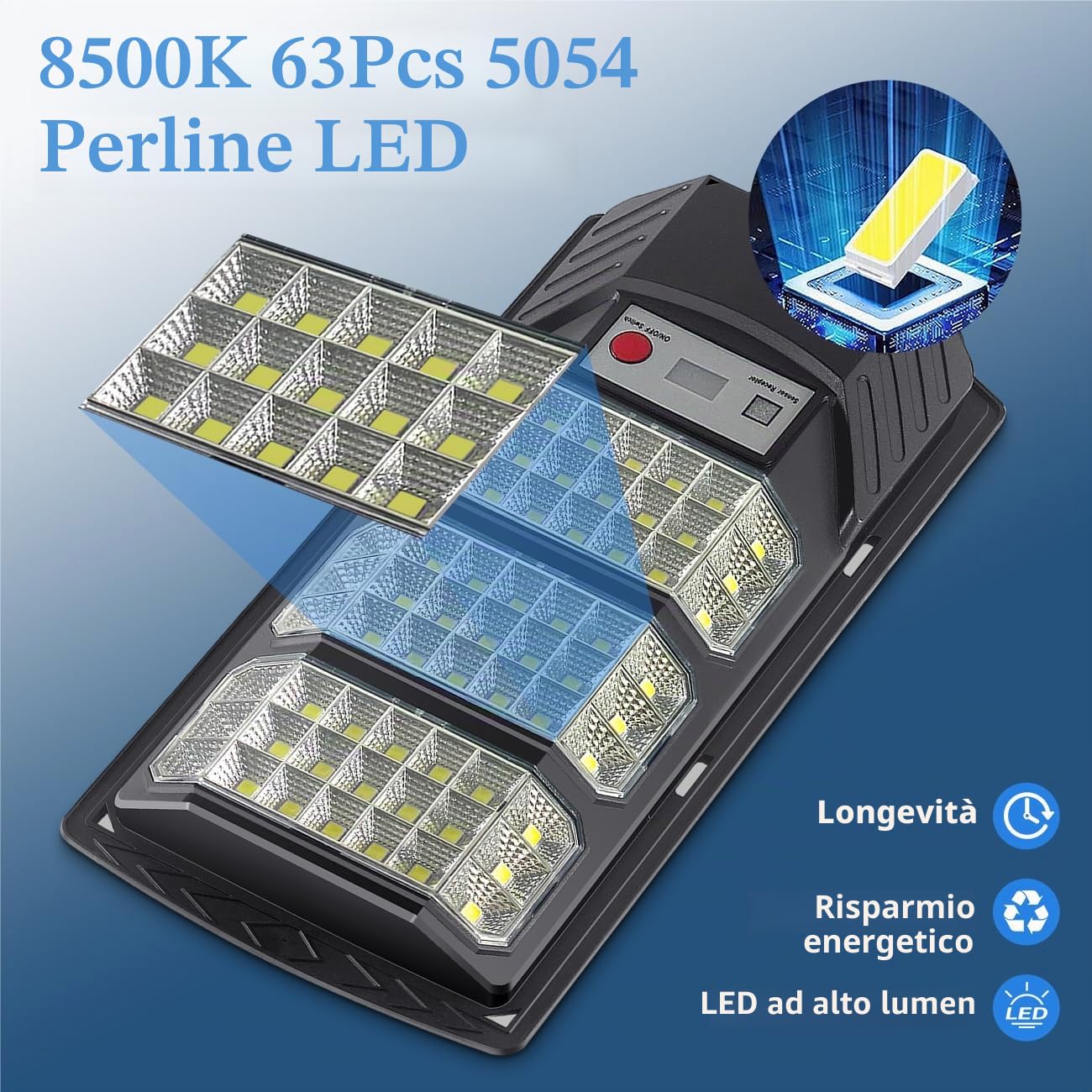 YACAISI ampade da terra solare esterna, luce solare esterna 8500K, illuminazione allagata a LED impermeabile tramonto all'alba con sensore di movimento e telecomando, luci di sicurezza per pa (1PACK)