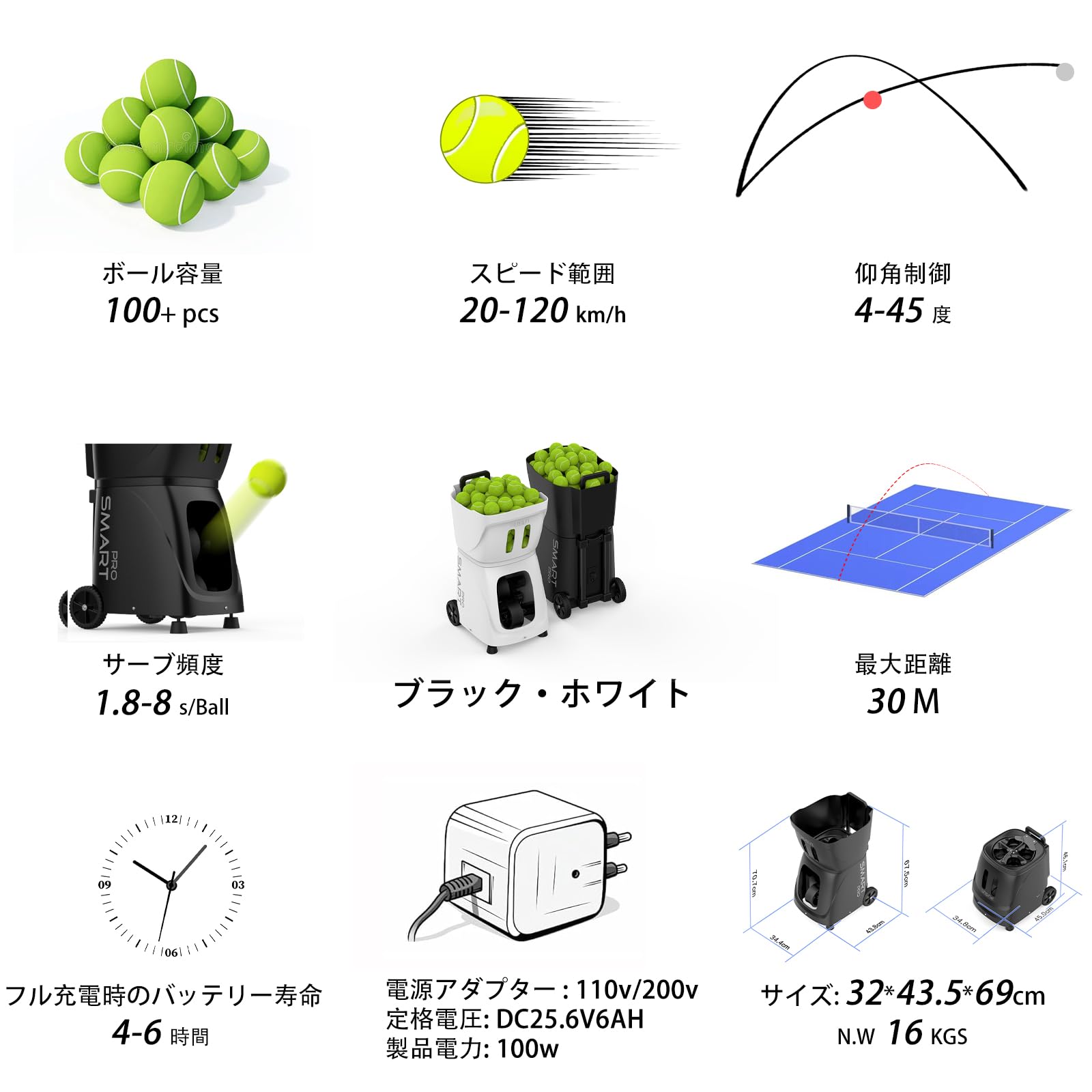 Máquina Inteligente de Pelotas de Tenis PT-Smart Pro - Capacidad de más de 100 Pelotas, Control de Aplicación, Giro Interno