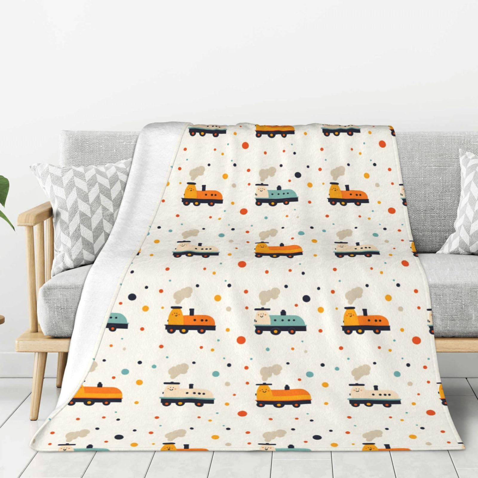 Couverture flanelle train de dessin animé coloré, plaid canapé lit homme femme