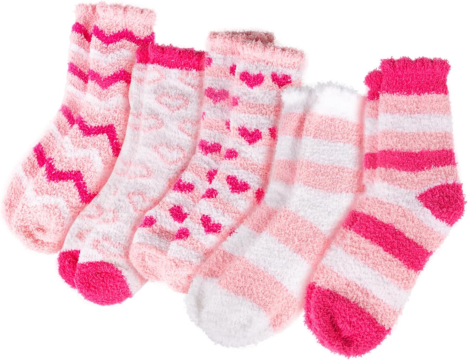 Valentines Gifts for Her Women Heart Fuzzy Socks Soft Plush Fluffy Slipper Fleece Warm Socks 5 Pairs