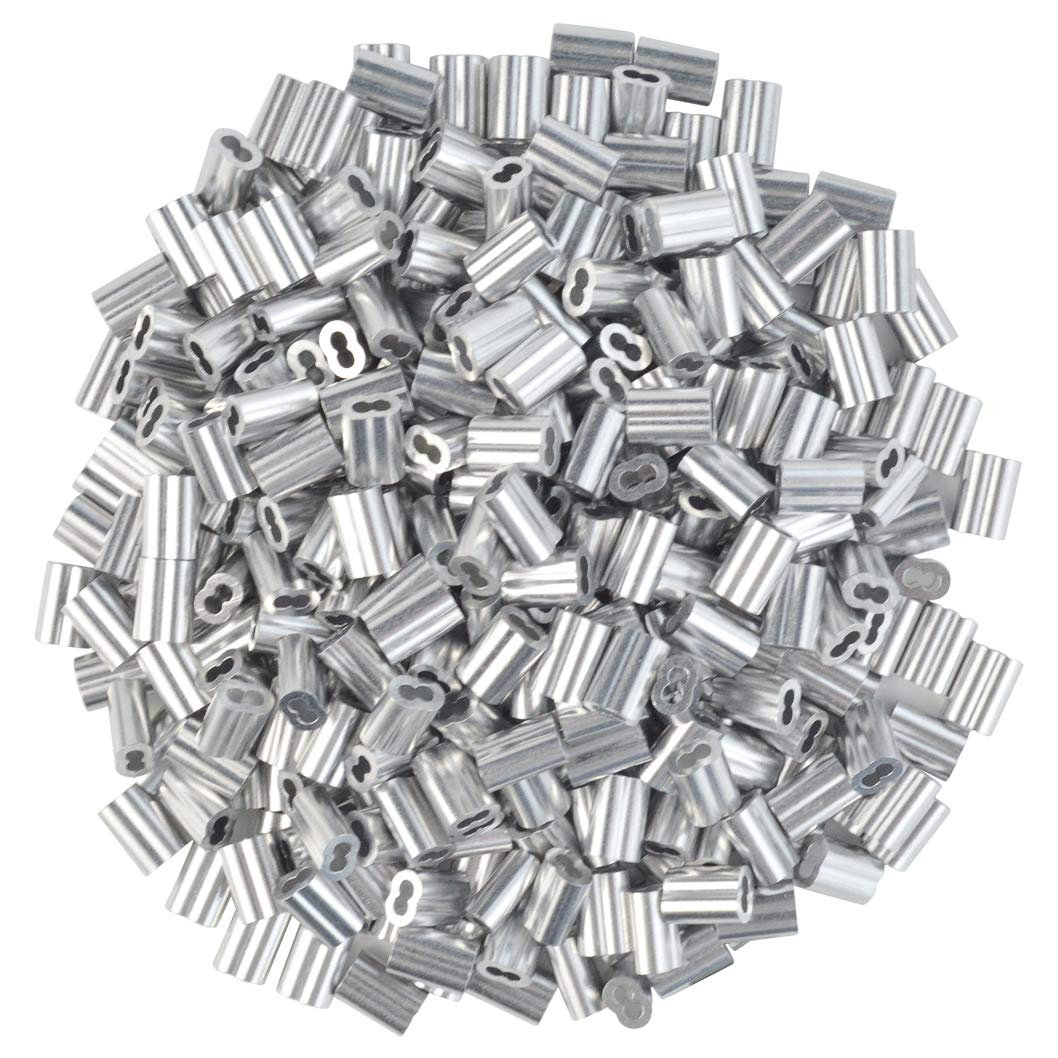 800pc Aluminum Crimping Loop Sleeve Ferrule Cable Ferrule Crimping Loop Sleeve Wire Rope Sleeves for 1/16" Diameter Wire Rope and Cable