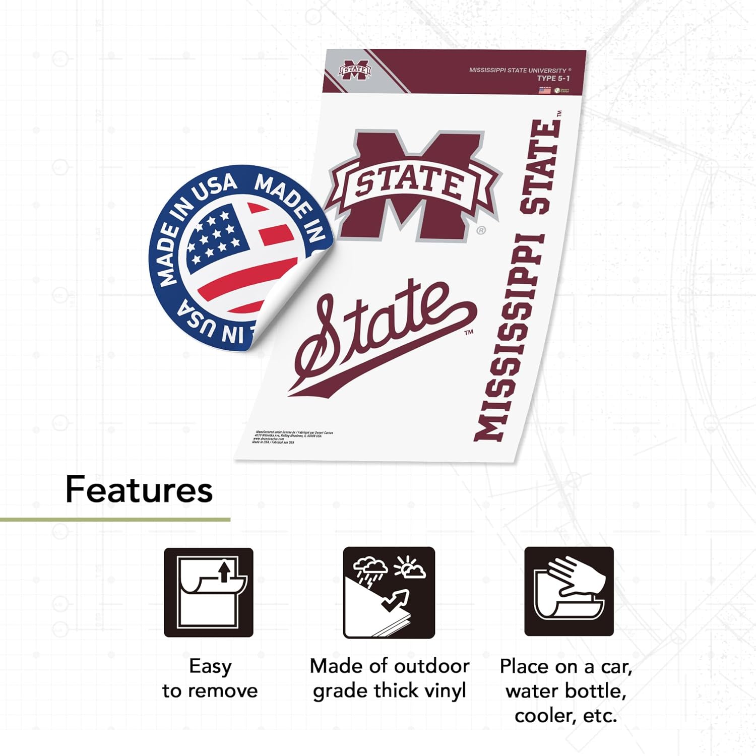 Desert Cactus Mississippi State University Sticker Bulldogs MSU Vinyl Decals Laptop Water Bottle Car Scrapbook T5 (Type 5-1) - Image 3